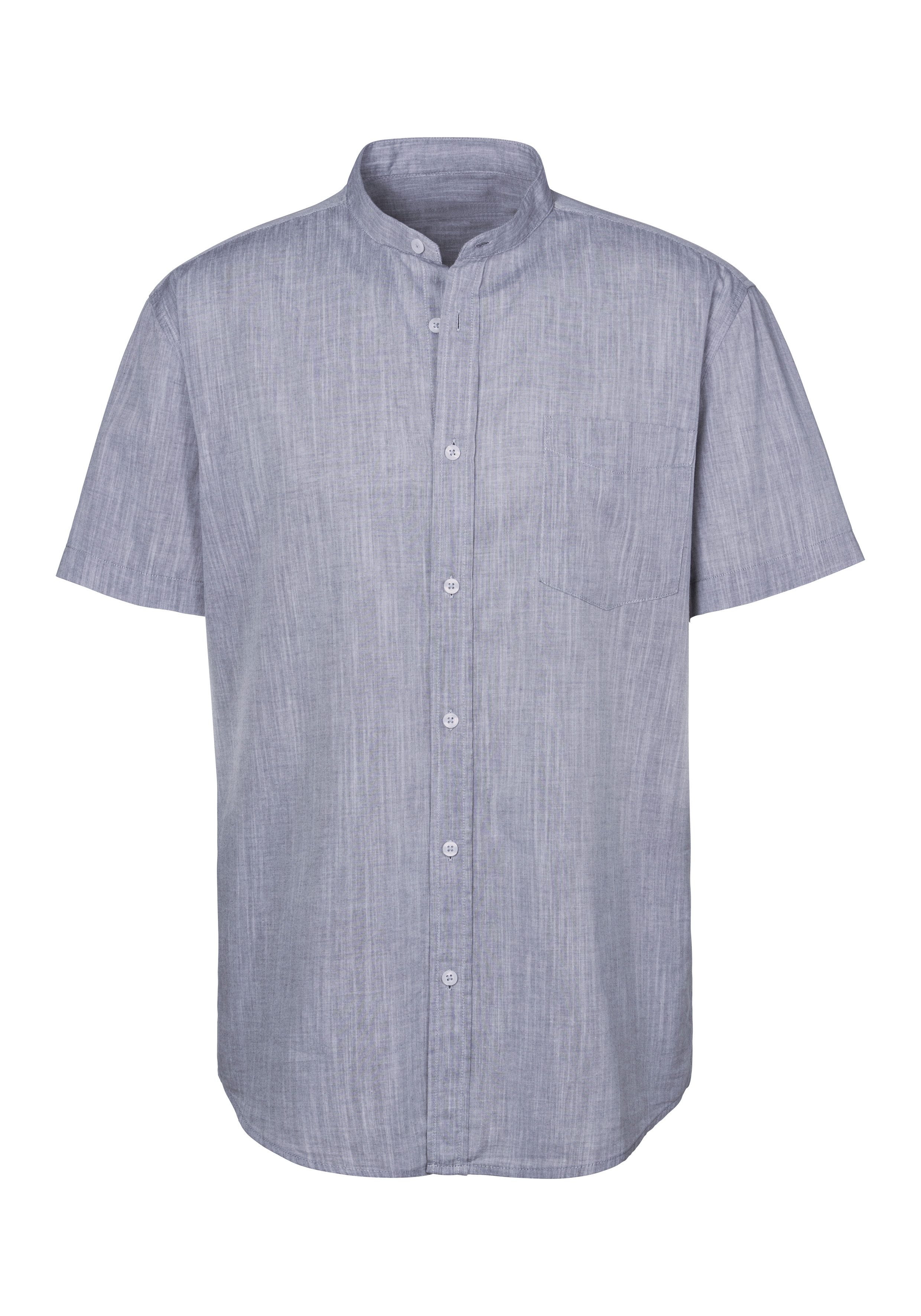 H.I.S Overhemd met korte mouwen Regular fit, knoopsluiting, met opstaande kraag Regular fit, staande kraag shirt met borstzak, 100% katoen heren maat L (41/42) grijs