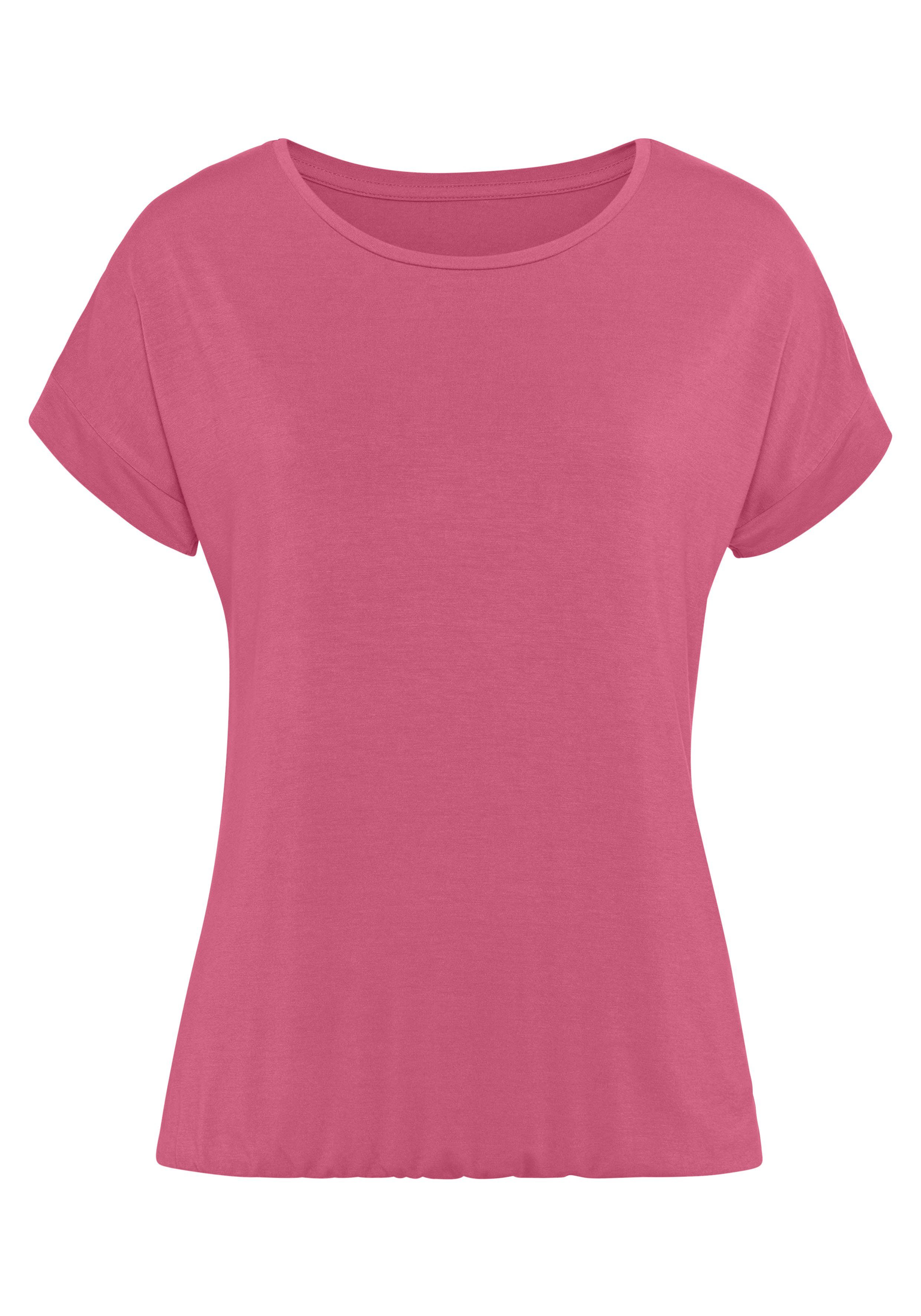 Vivance Shirt met korte mouwen Met elastiek in de band van zachte viscose-stretch (Set van 2)