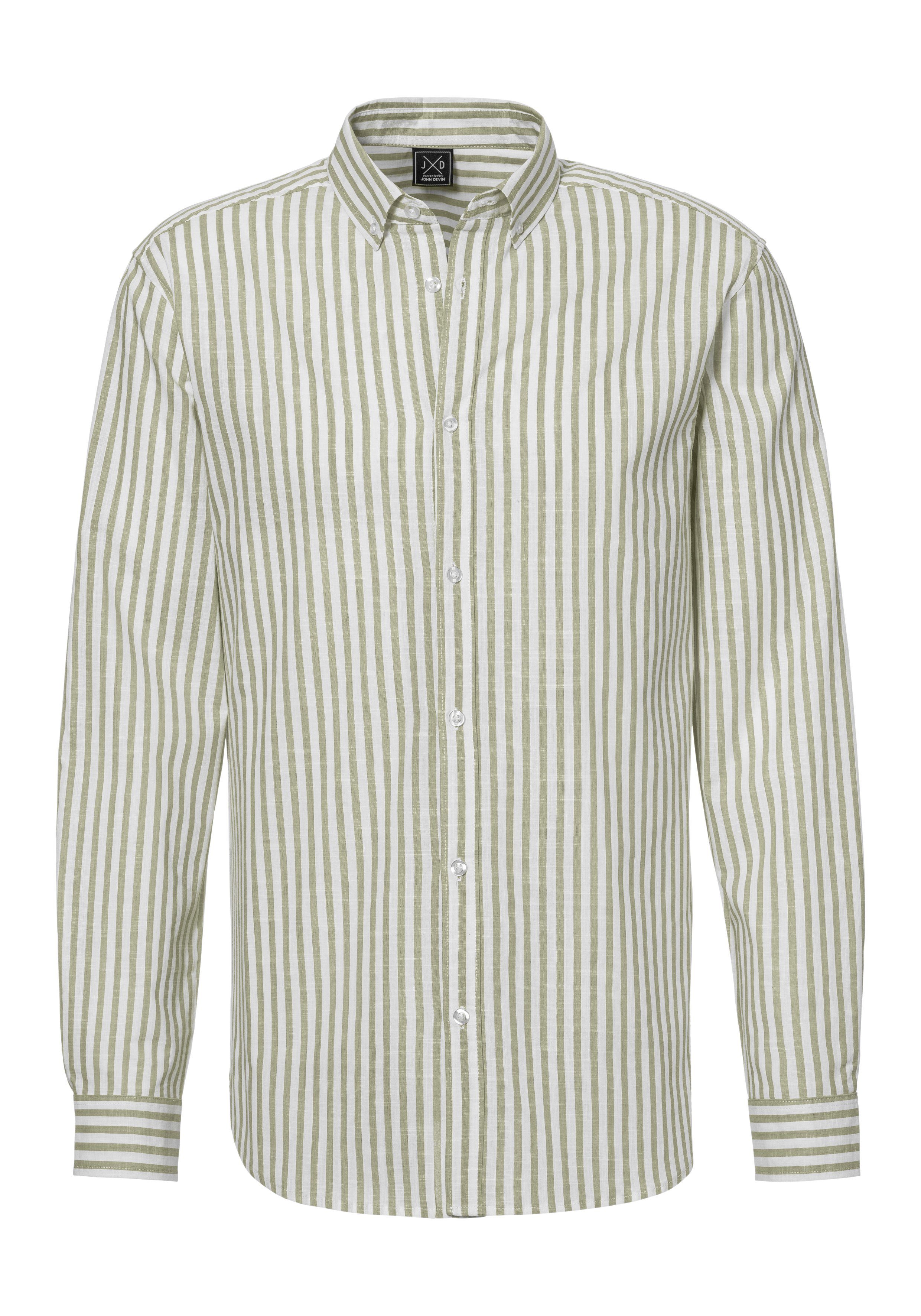 John Devin Overhemd met lange mouwen Regular fit Gestreept overhemd met button-down-kraag, van 100% katoen heren maat S (37/38) groen