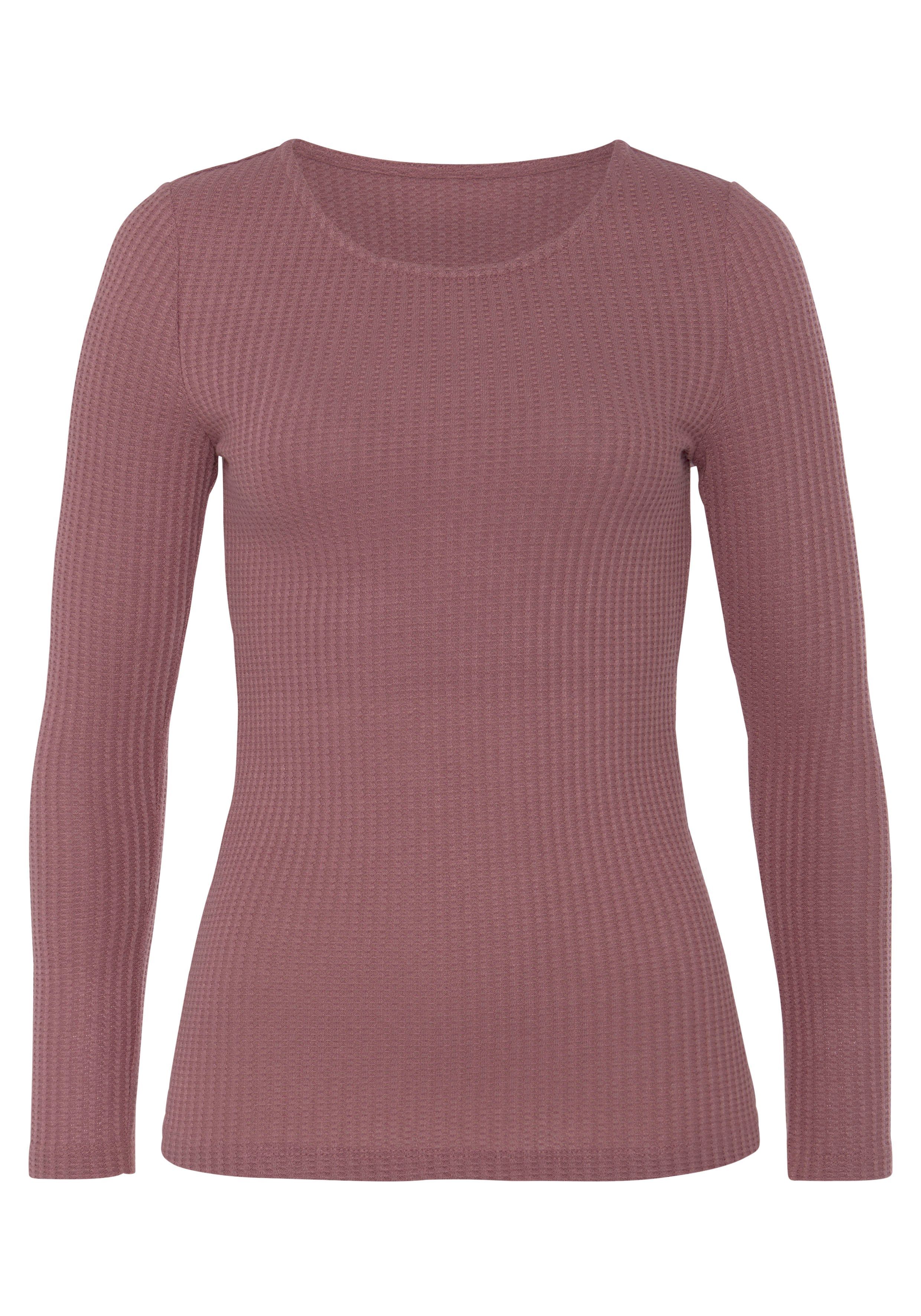 Lascana Shirt met lange mouwen In modieuze piqué-optiek van onderhoudsvriendelijke kwaliteit met viscose shirts maat 44/46 roze
