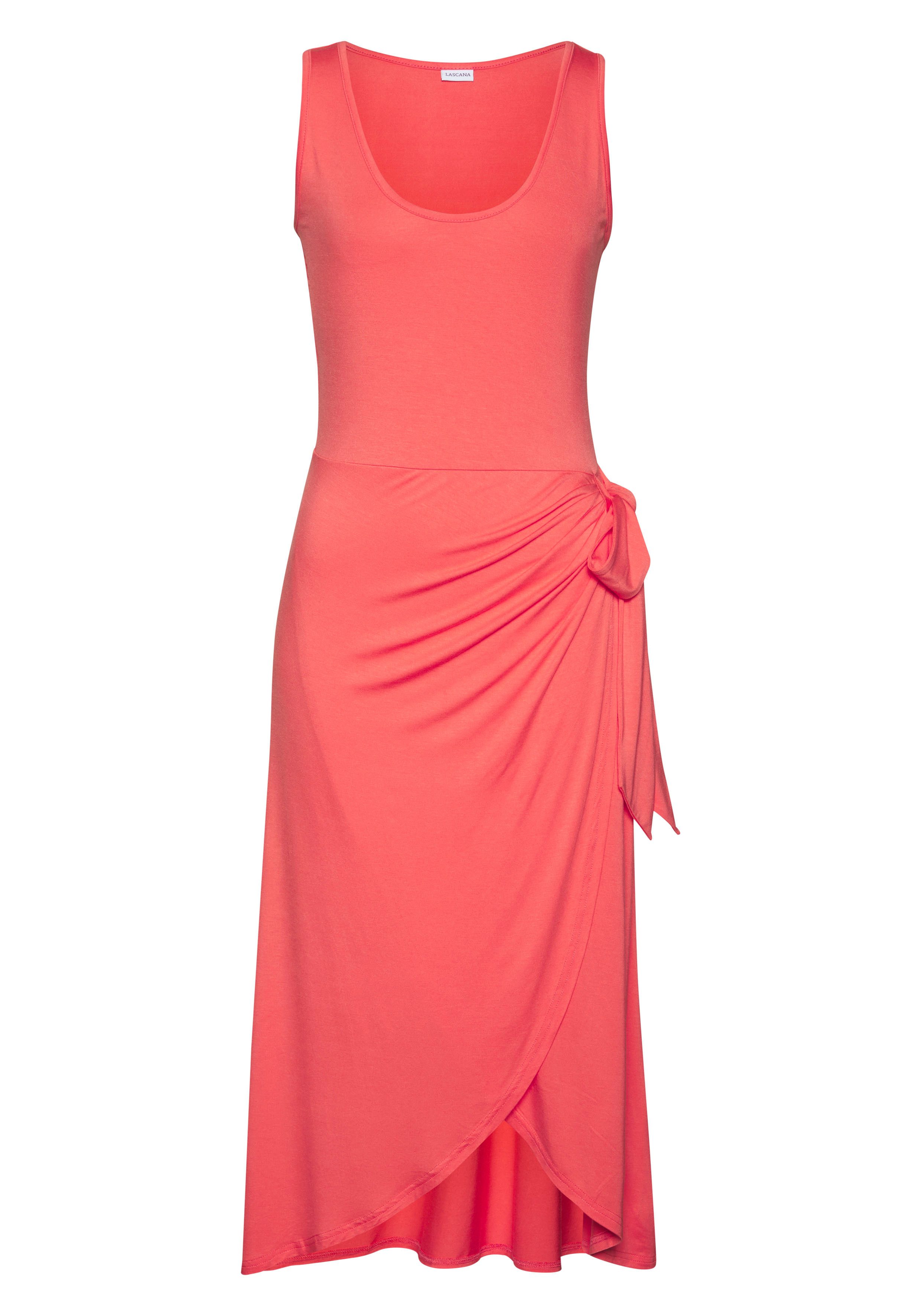 Lascana Strandjurk met rok in wikkel-look, midijurk van jersey, zomerjurk