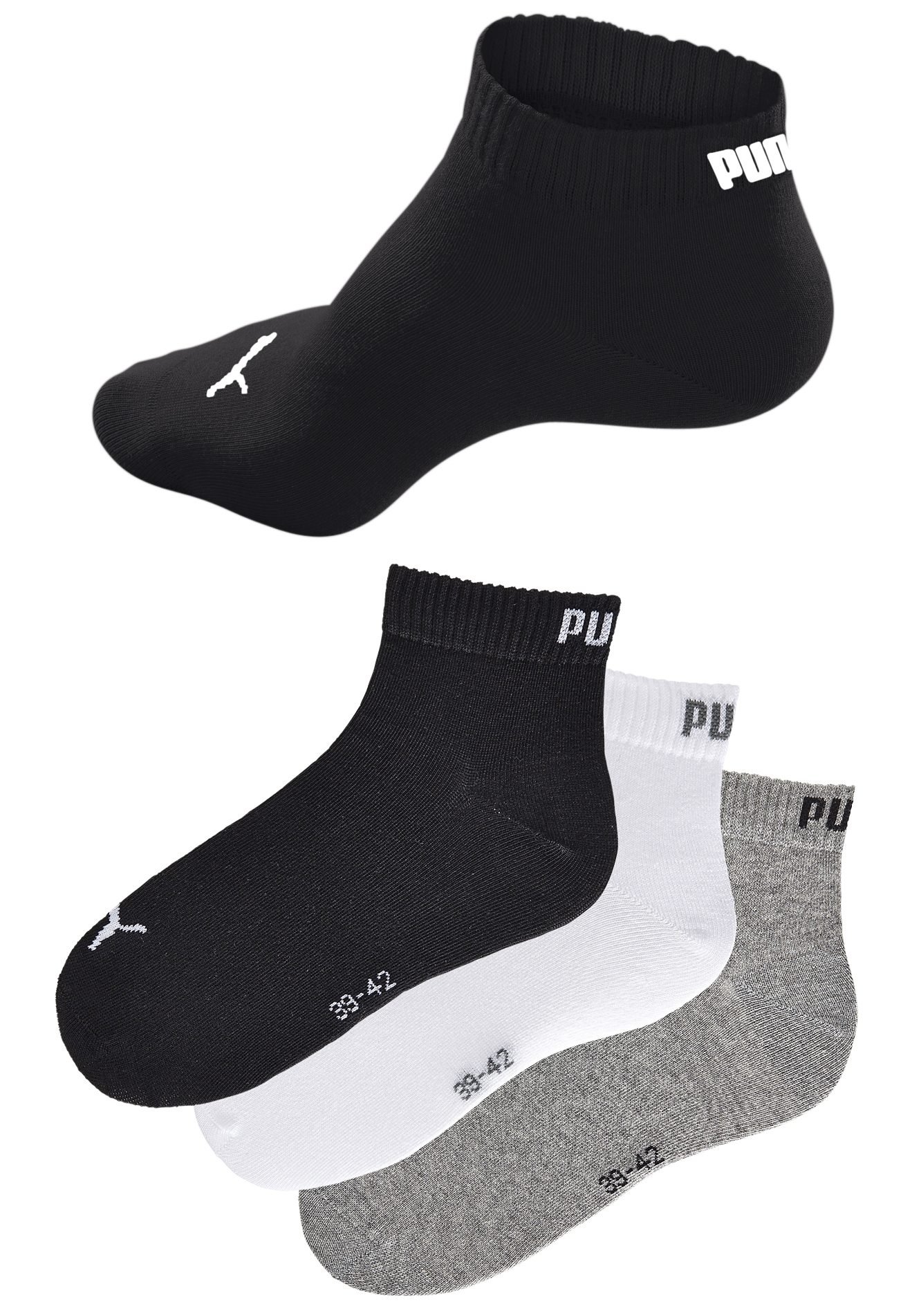 PUMA Korte sokken Ademend, ribboorden, zachte katoenmix (3 paar) heren maat 35-38 multicolor