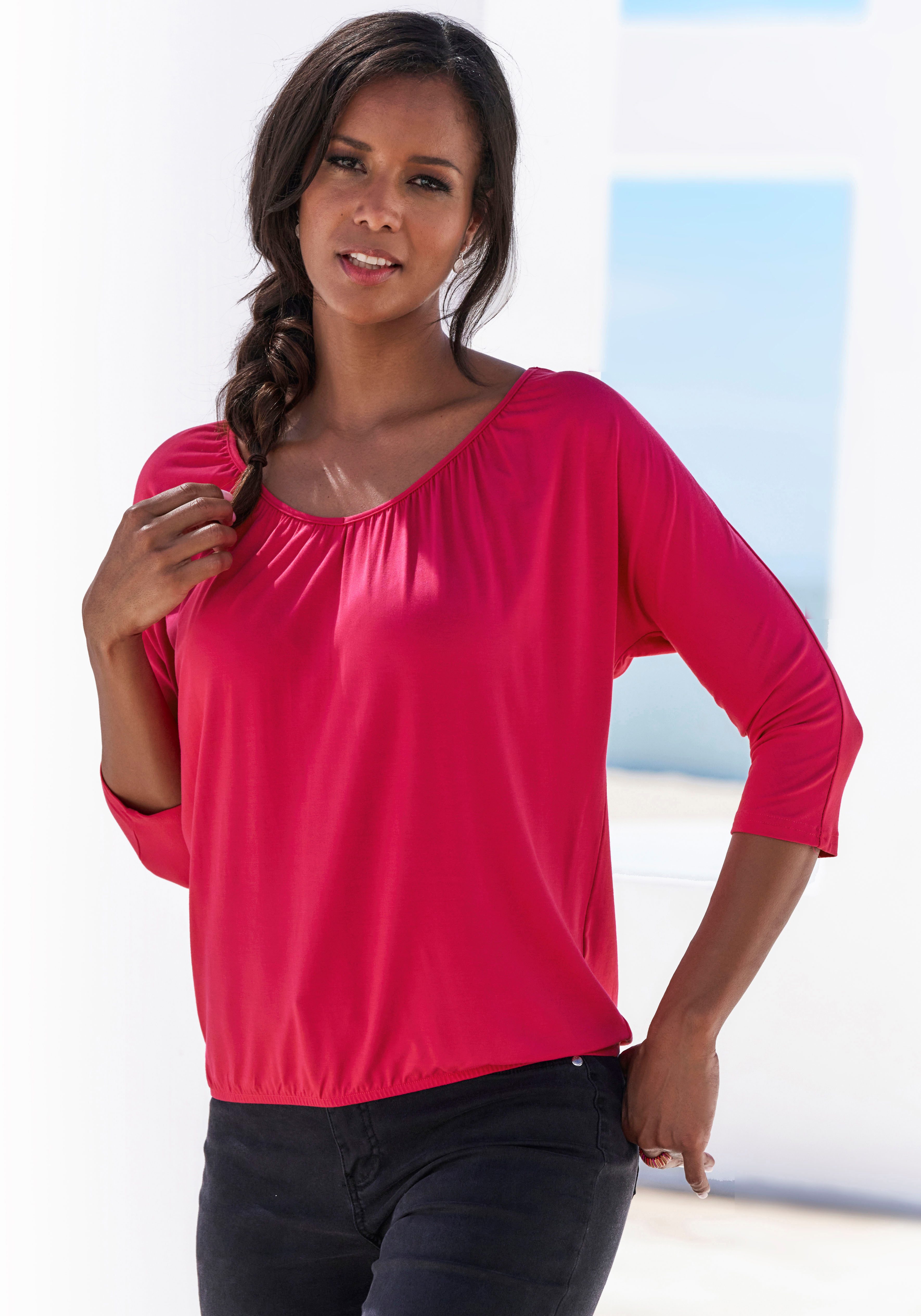 Lascana Shirt met 3/4 mouwen Met fijne plooien bij de hals