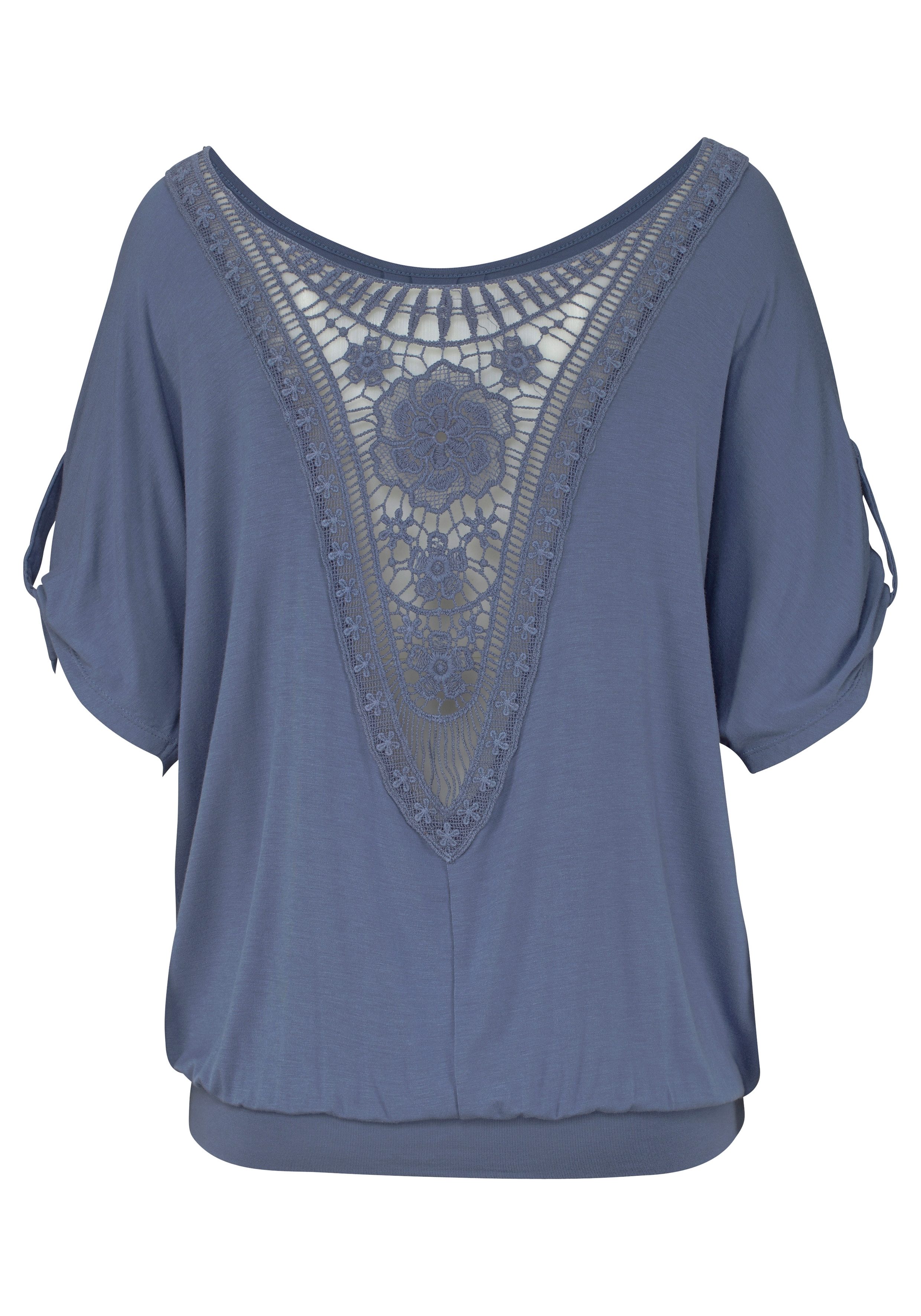 Lascana Strandshirt met gehaakt inzet op de rug, t-shirt, wijde pasvorm, luchtig en los