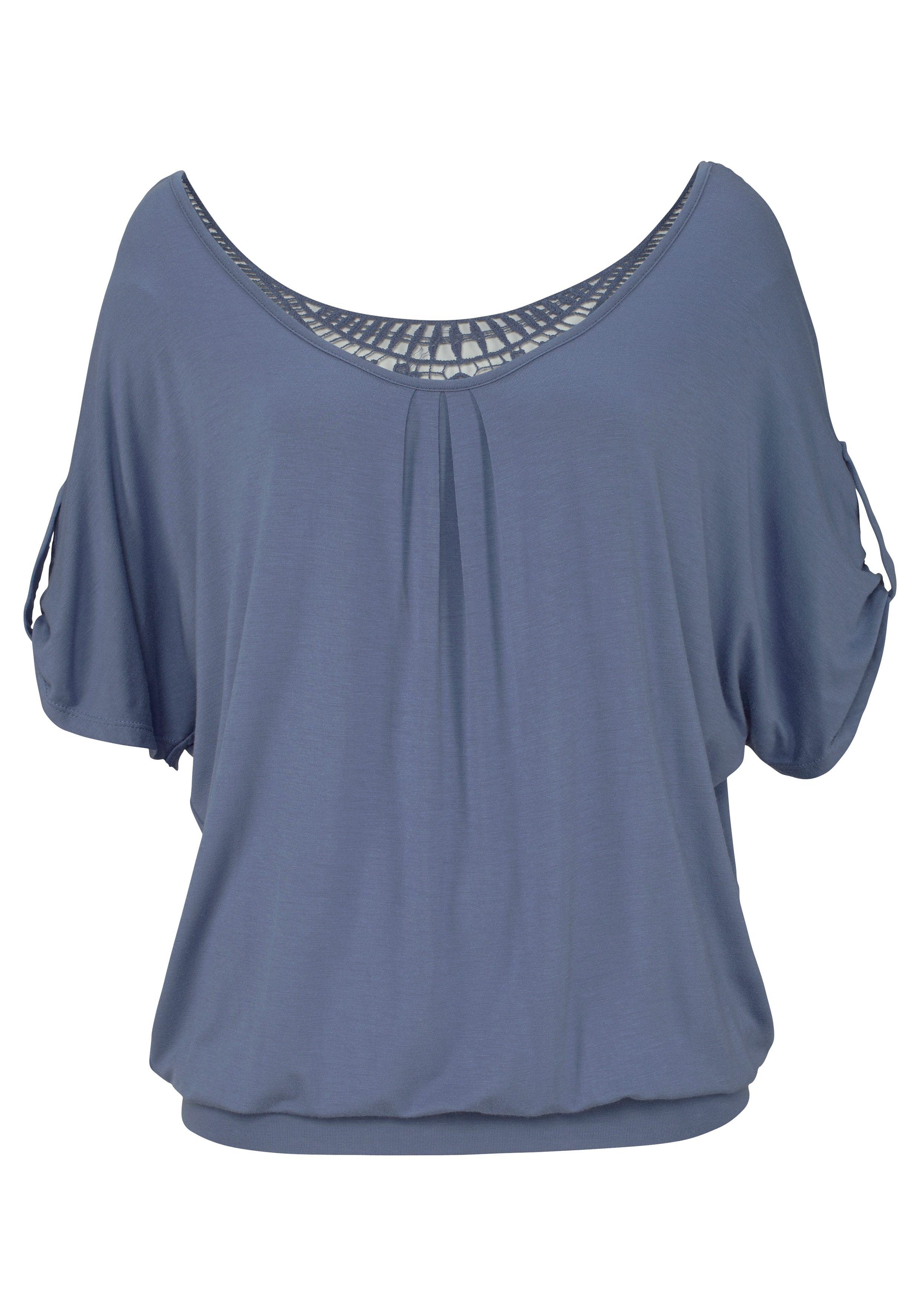 Lascana Strandshirt met gehaakt inzet op de rug, t-shirt, wijde pasvorm, luchtig en los