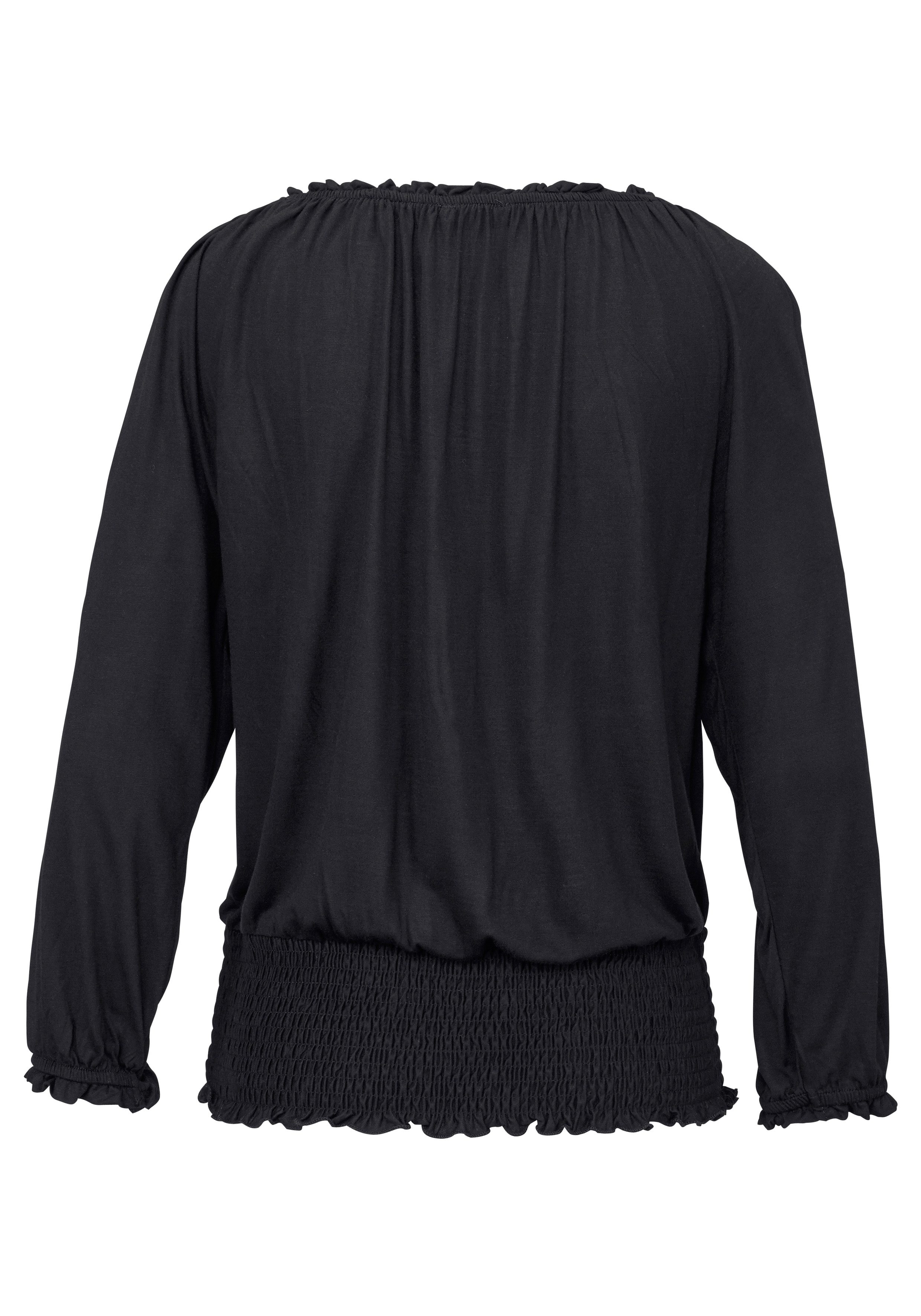 Lascana Shirt met carmenhals met 3/4-mouwen, blouseshirt met striklint en elastische tailleband