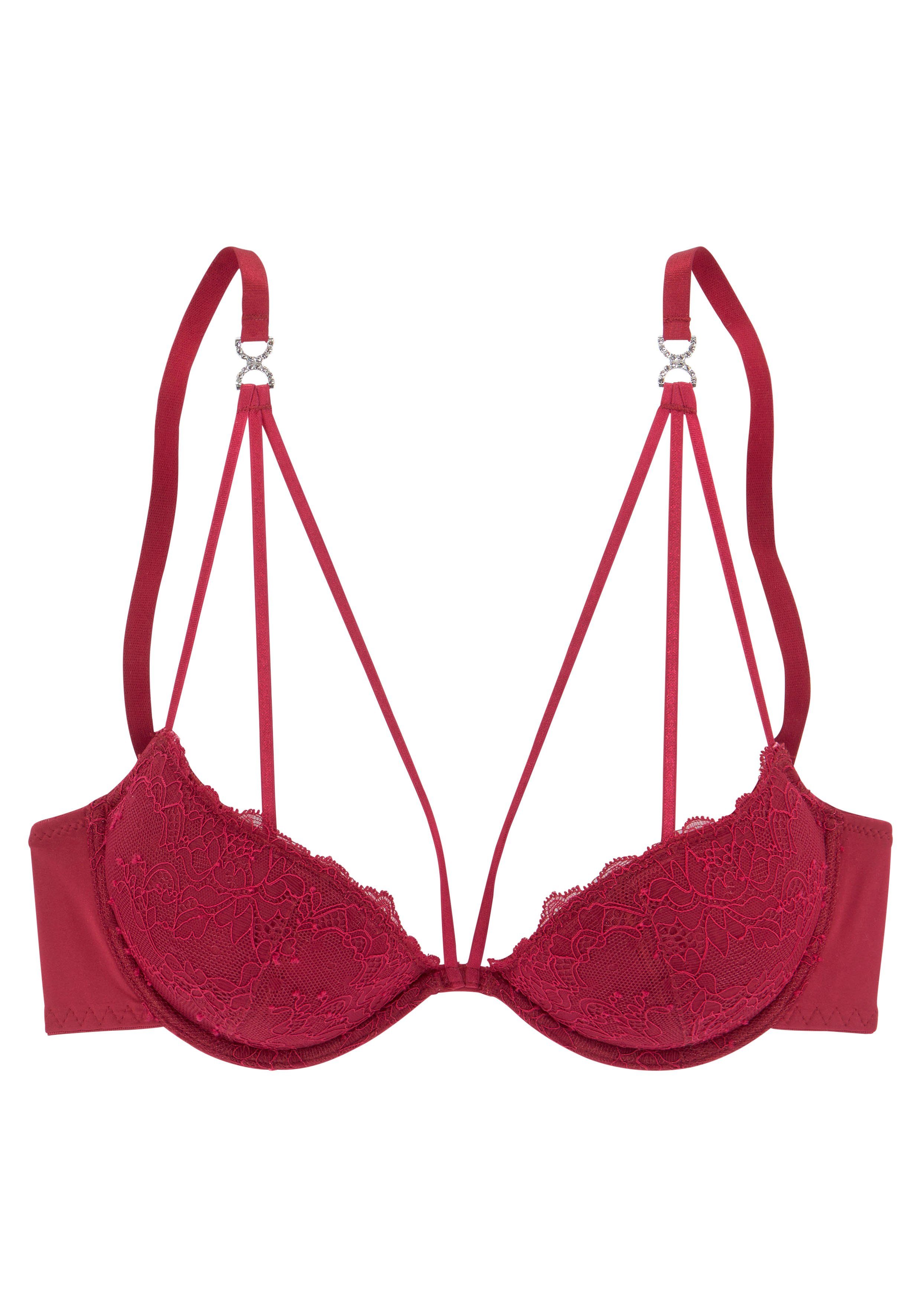 Lascana Push-up-bh van kant in leuke linten-look, sexy dessous push-up bh's maat 90 A rood