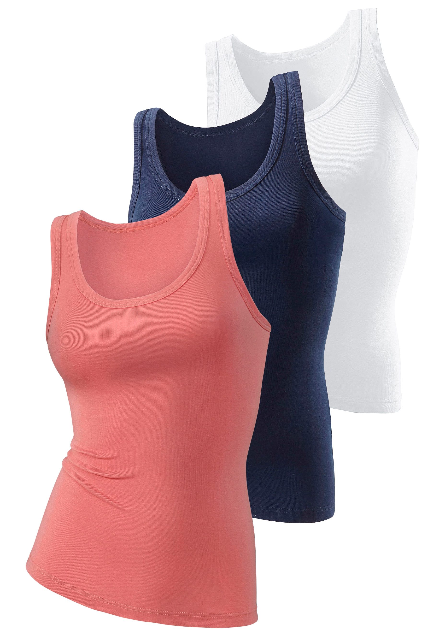 H.I.S Tanktop Zonder zijnaden van zachte ribkwaliteit van katoen (Set van 3) strandtops maat 48/50 multicolor