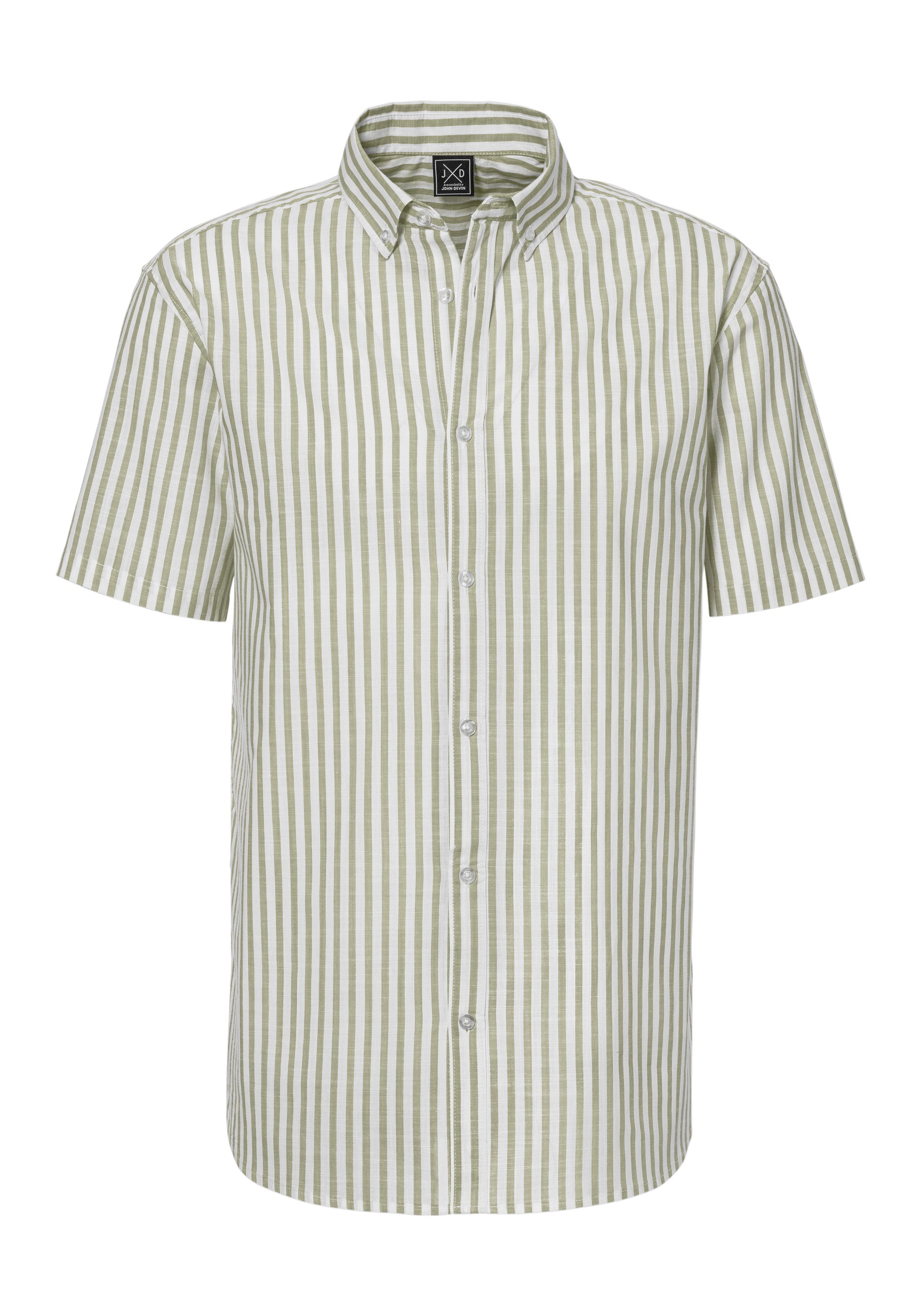 John Devin Overhemd met korte mouwen Regular fit Gestreept overhemd met button-down-kraag van 100% katoen heren maat L (41/42) groen