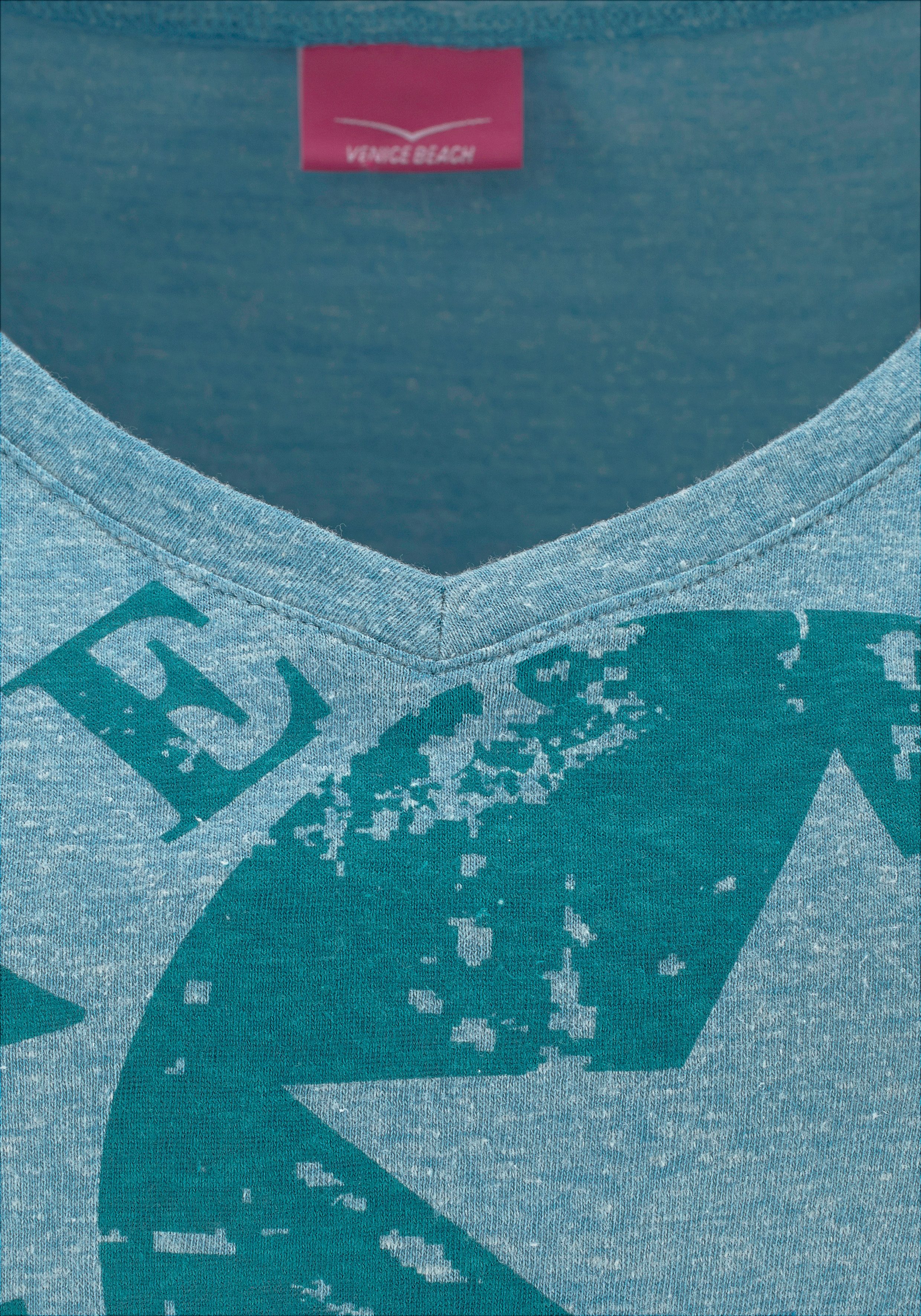 Venice Beach Strandshirt met logoprint van gemêleerde stof, vintage look, sportief-casual