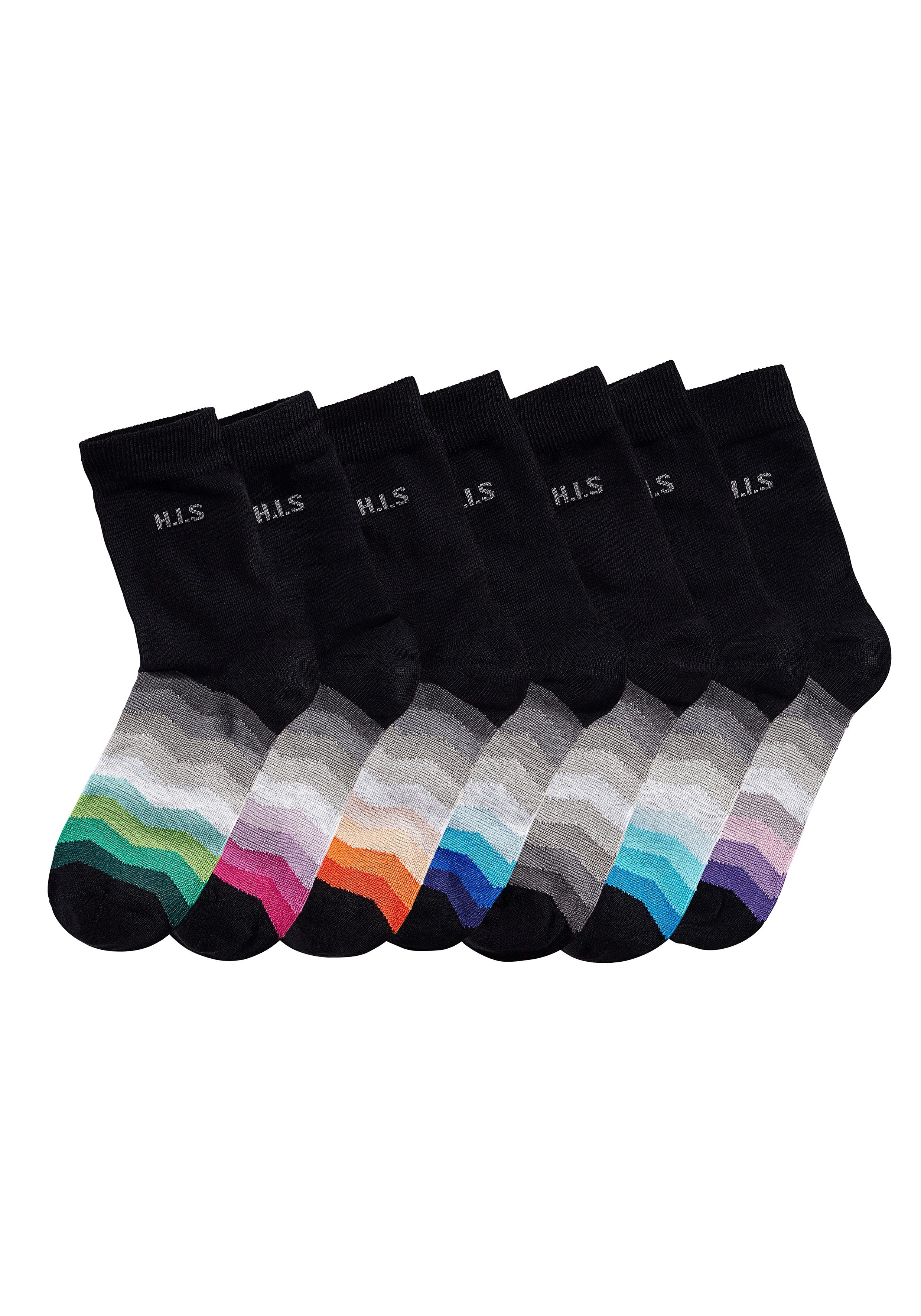 H.I.S Basic sokken met zwarte schacht (set, 7 paar) sokken maat 31-34 zwart