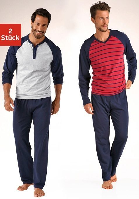 le jogger® Pyjama in een lang model, met raglanmouwen (4-delig, Set van 2)