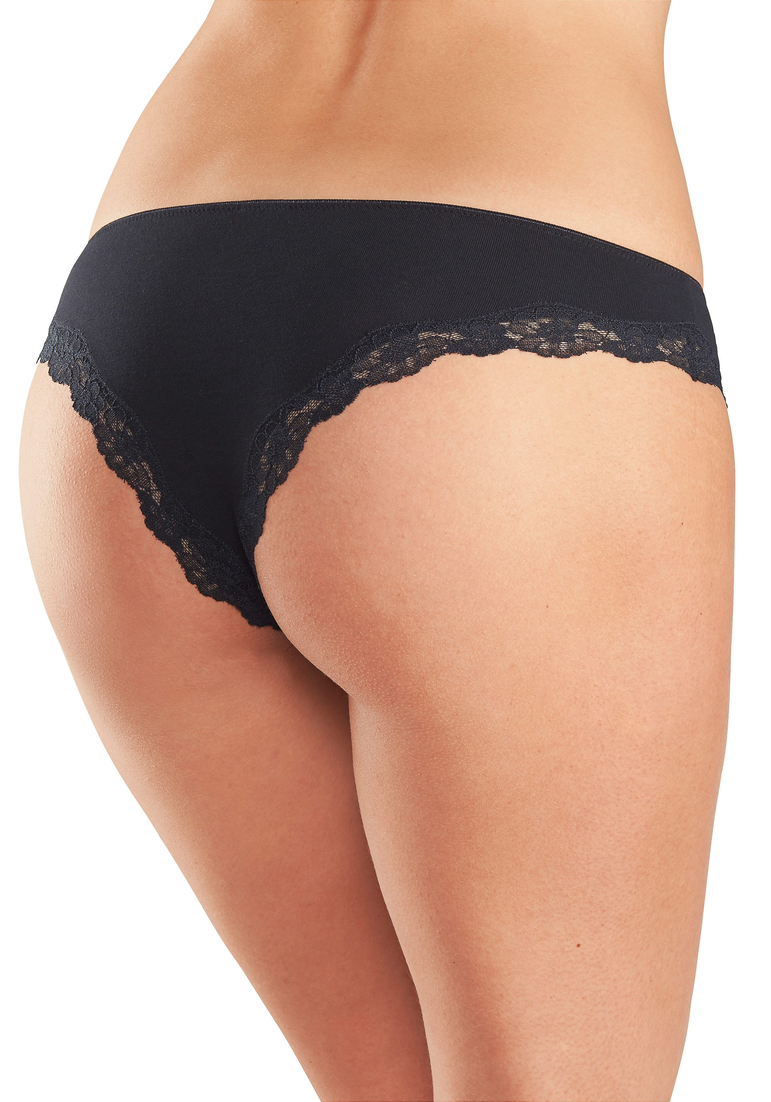 Lascana Brazilian slip van elastische katoen met delicate kant (3 stuks)