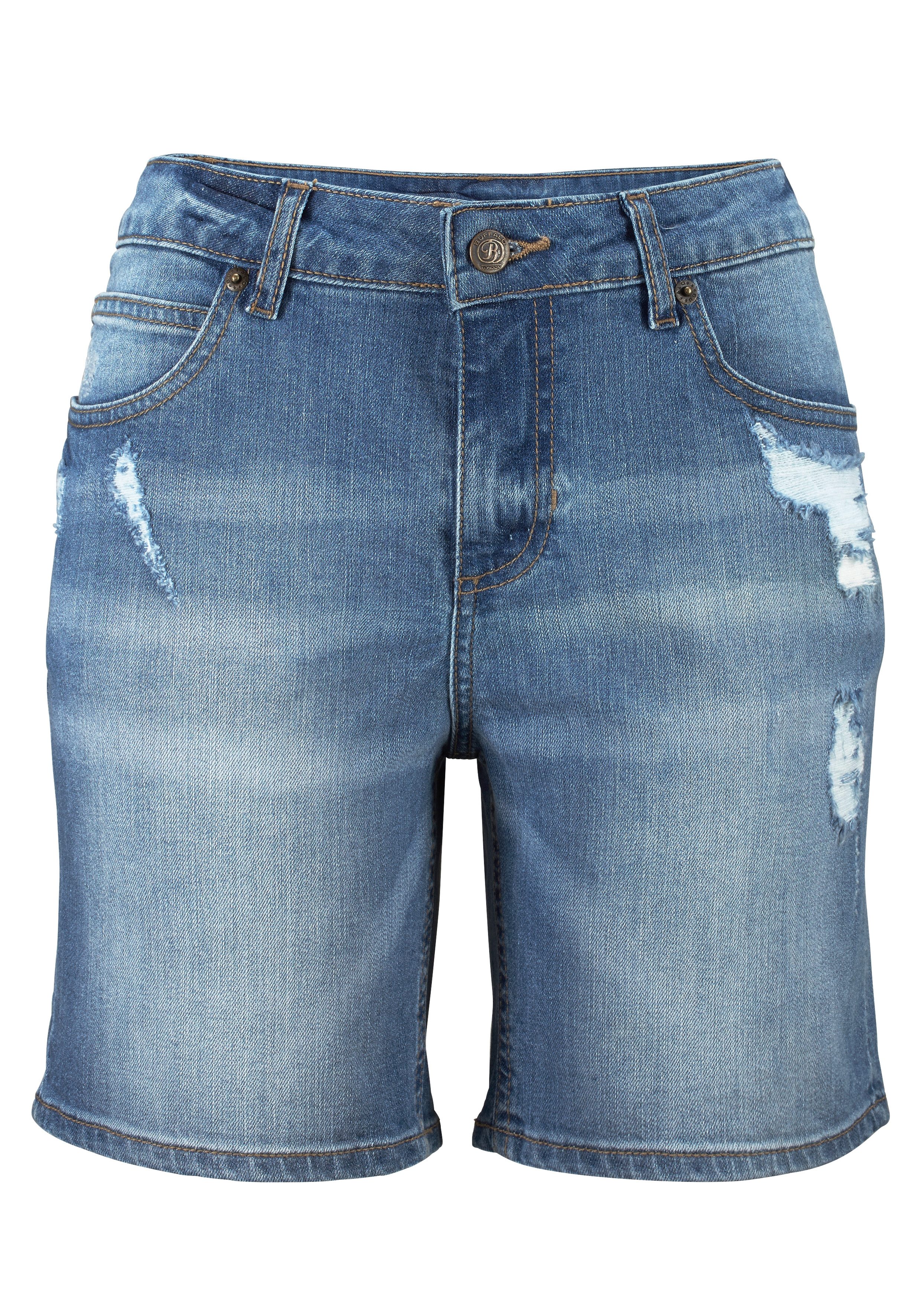 Buffalo Jeansbermuda met destroyed-effecten, shorts om op te rollen, korte broek