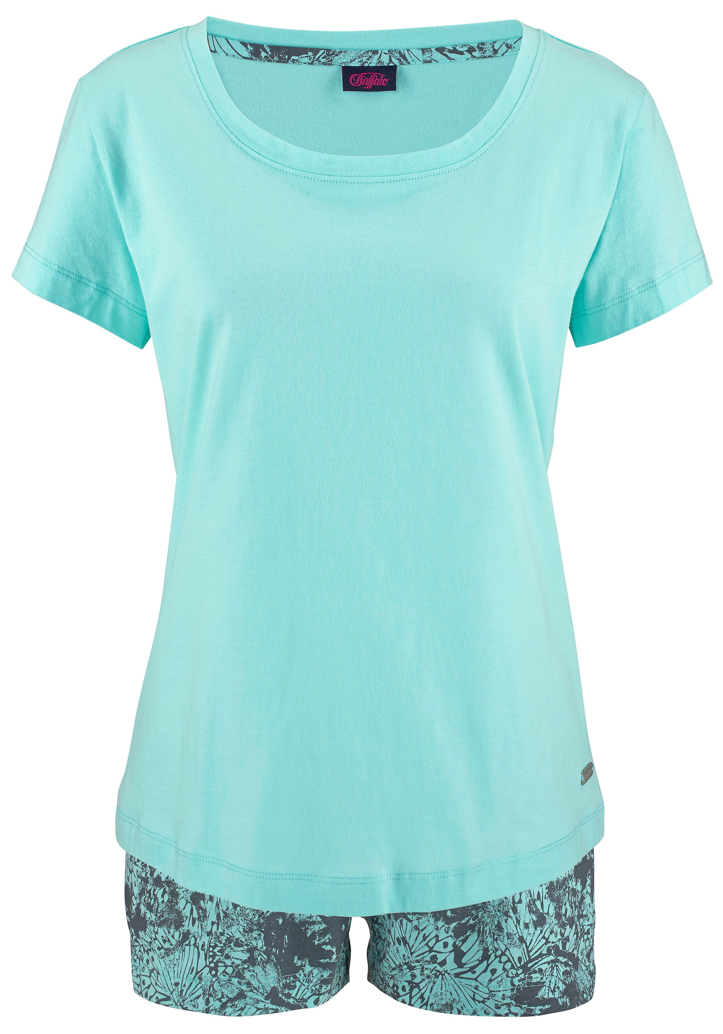 Buffalo Shortama met gedessineerde short en zacht basic t-shirt (2-delig, 1 stuk) shorty's maat 40/42 groen