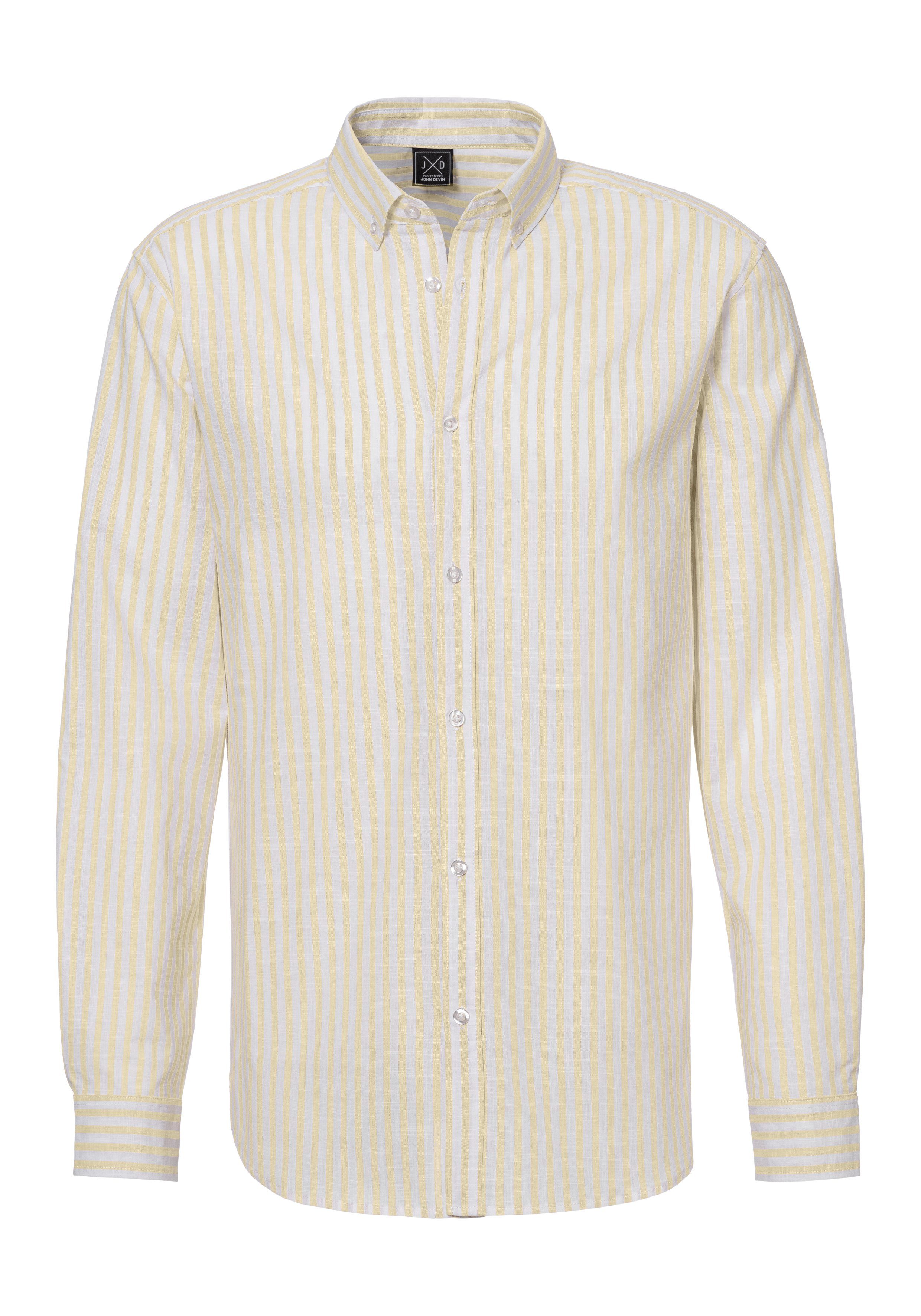 John Devin Overhemd met lange mouwen Regular fit Gestreept overhemd met button-down-kraag, van 100% katoen heren maat L (41/42) geel