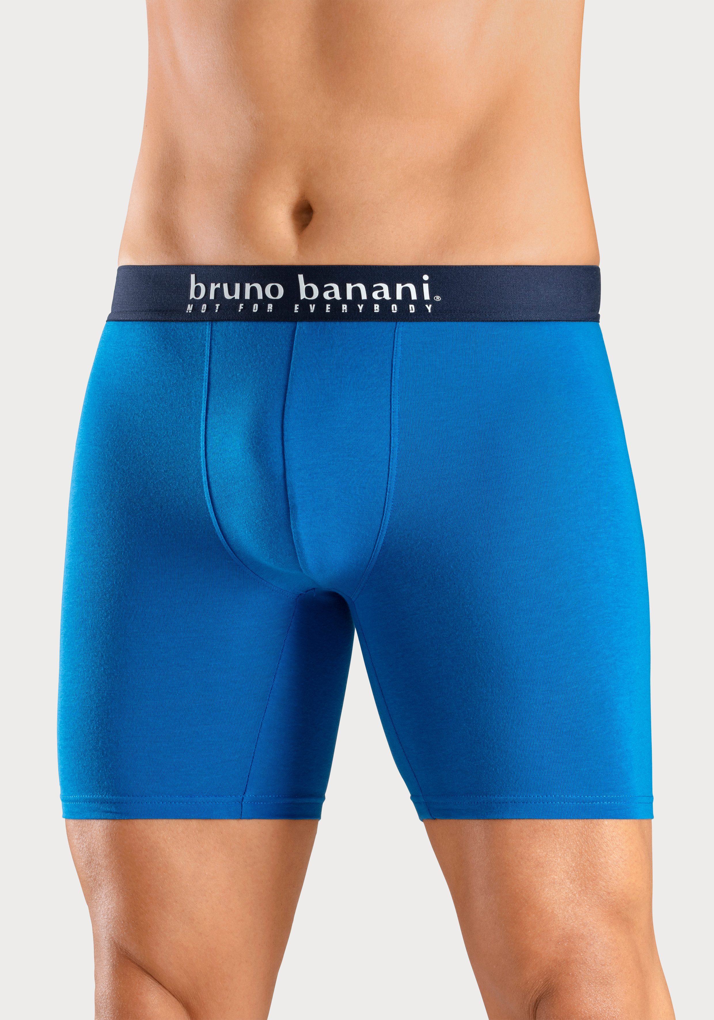 Bruno Banani Lange boxershort met palmprint en effen van katoenmix (4 stuks, Set van 4) heren maat M (5) blauw