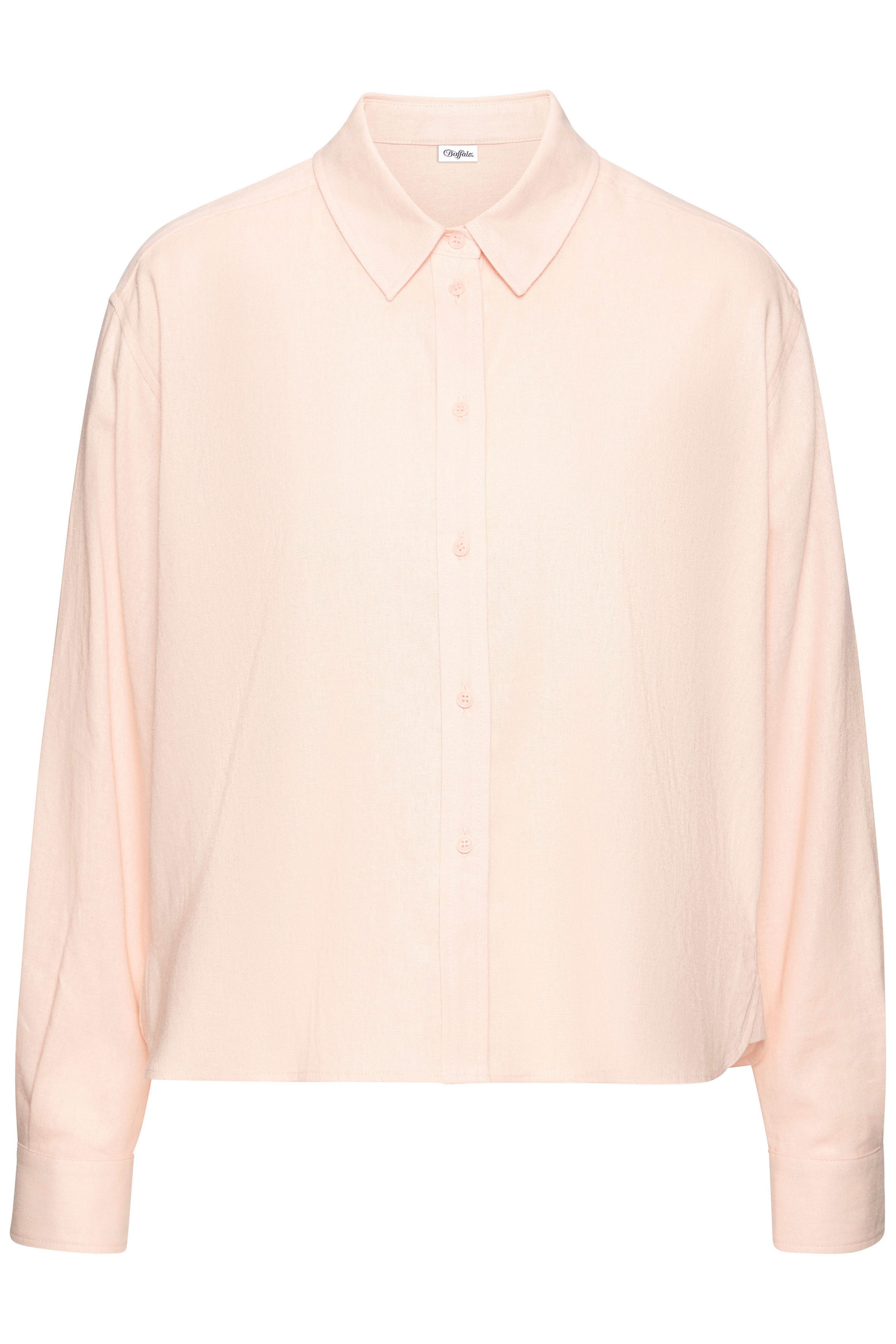 Buffalo Overhemdblouse met linnenpercentage, luchtige lange blouse met overhemdkraag strandtops maat 36 oranje