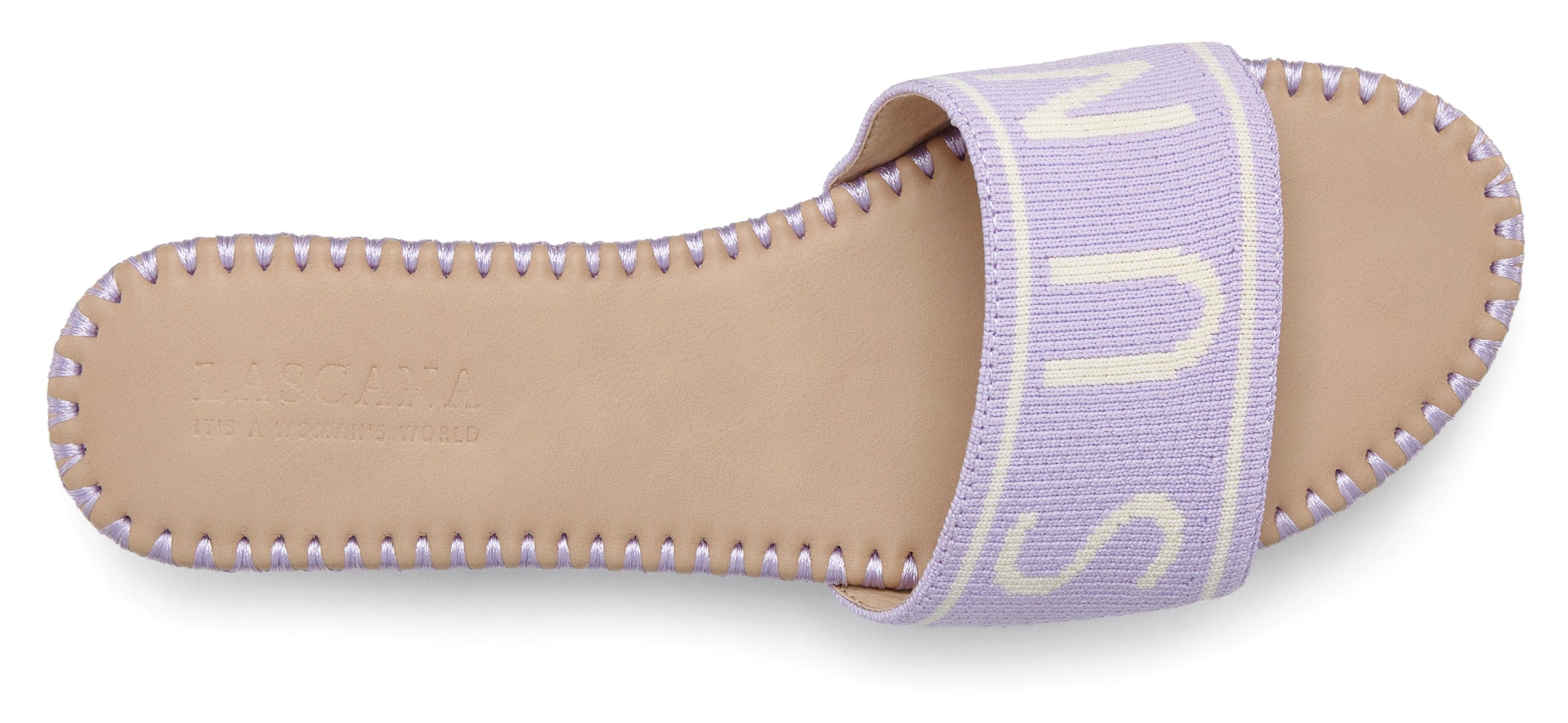 Lascana Slippers Mule, sandaal, open schoen van textiel met modieuze opdruk VEGAN