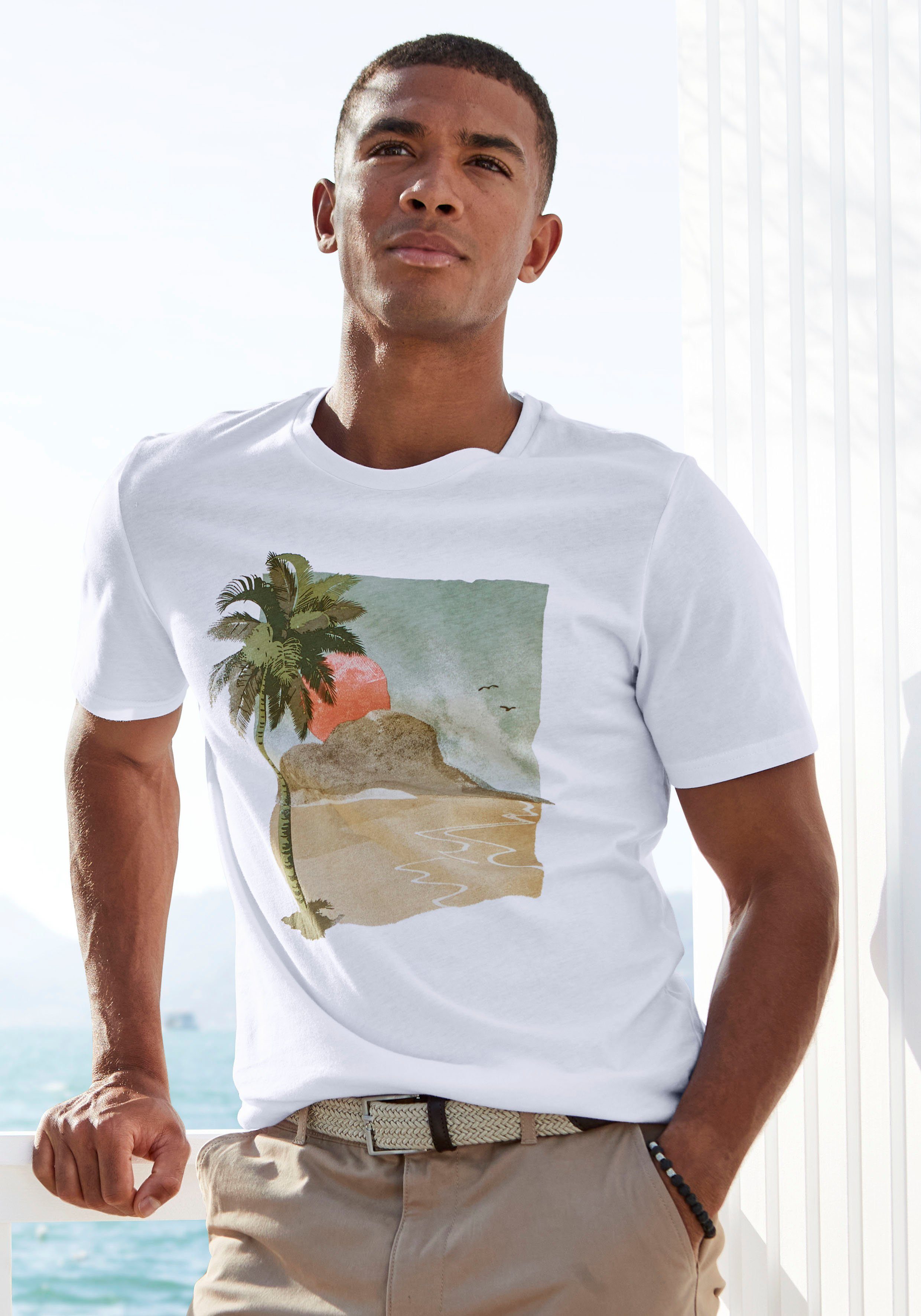 Beachtime T-shirt Vrijetijdsshirt met ronde hals en frontprint van 100% katoen (set, 2-delig) heren maat XXL groen