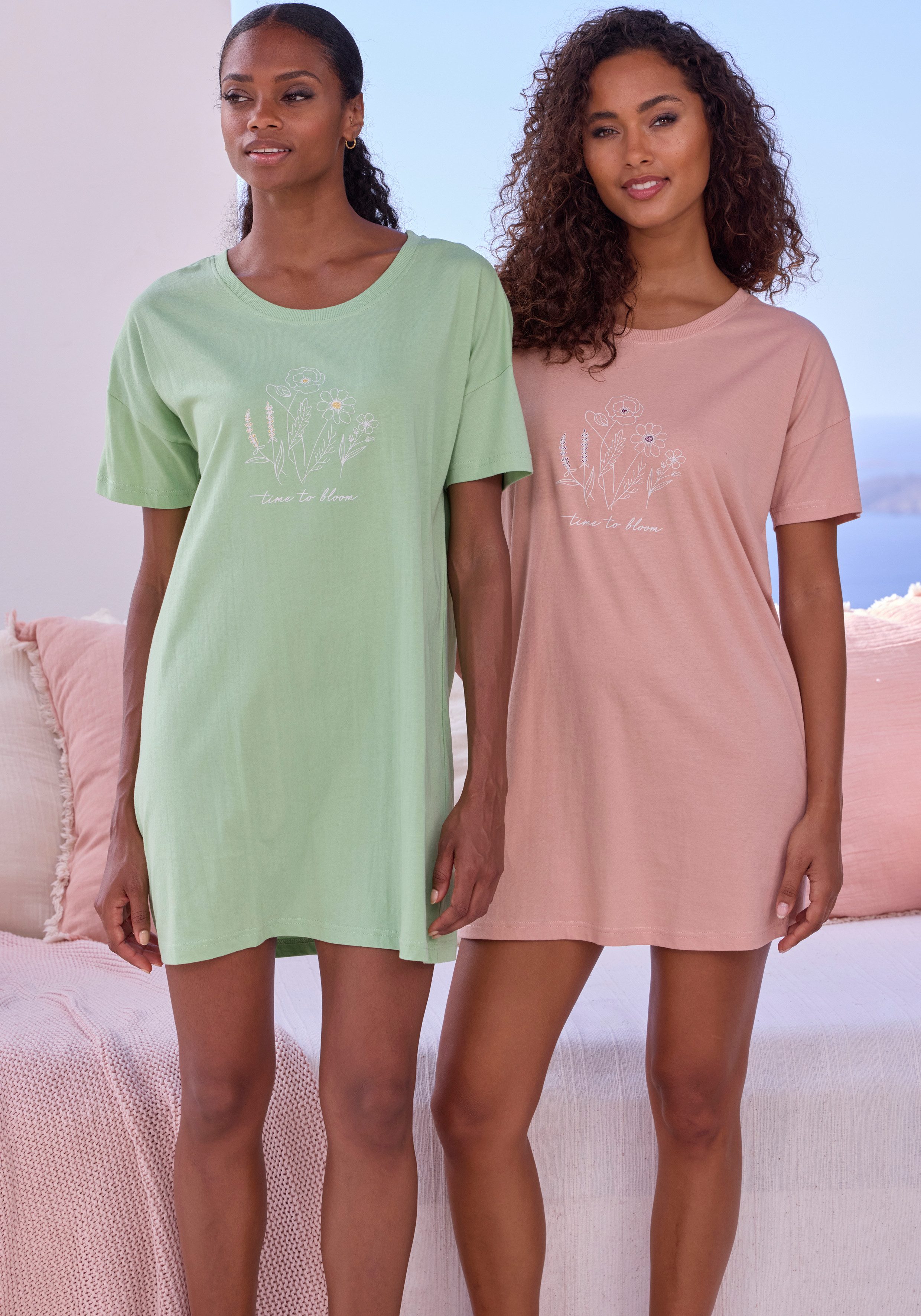 Vivance Dreams Big-shirt met fijn geschetste frontprint (2-delig, Set van 2)