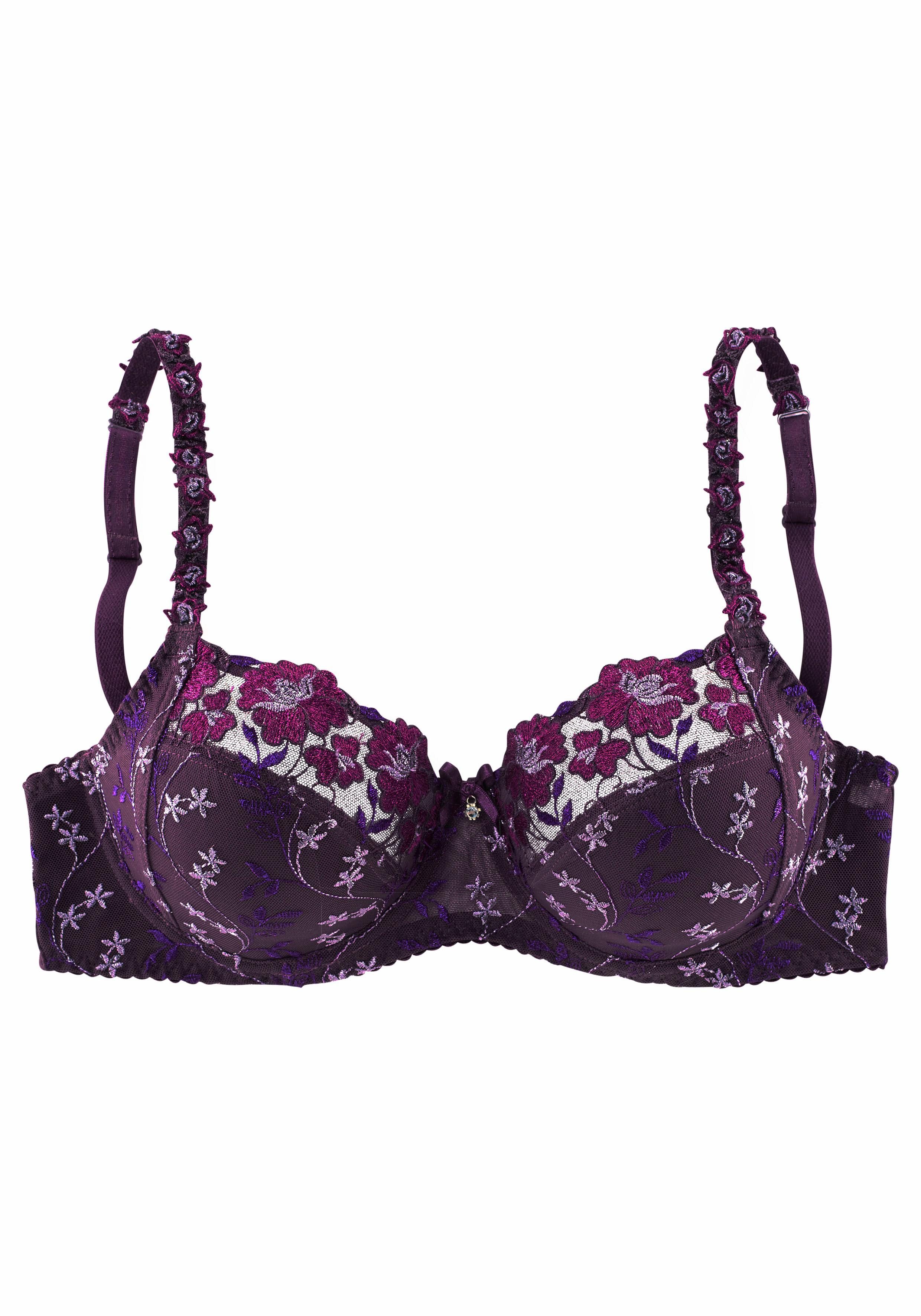 Nuance Beugel-bh met mooi borduursel en kant, dessous beugel bh's maat 105 D paars