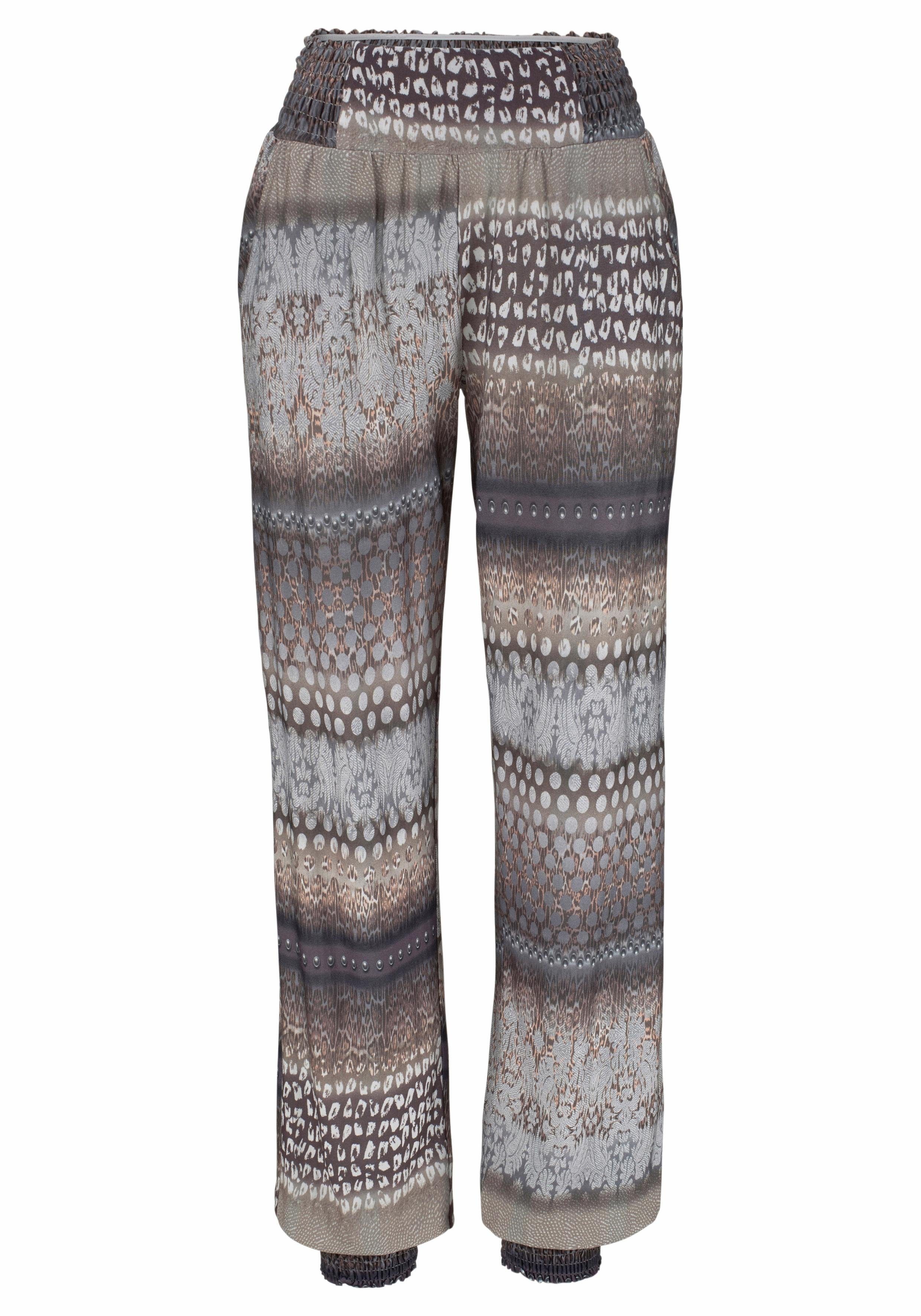 Buffalo Strandbroek met all-over print en zakken, jersey broek, casual broek