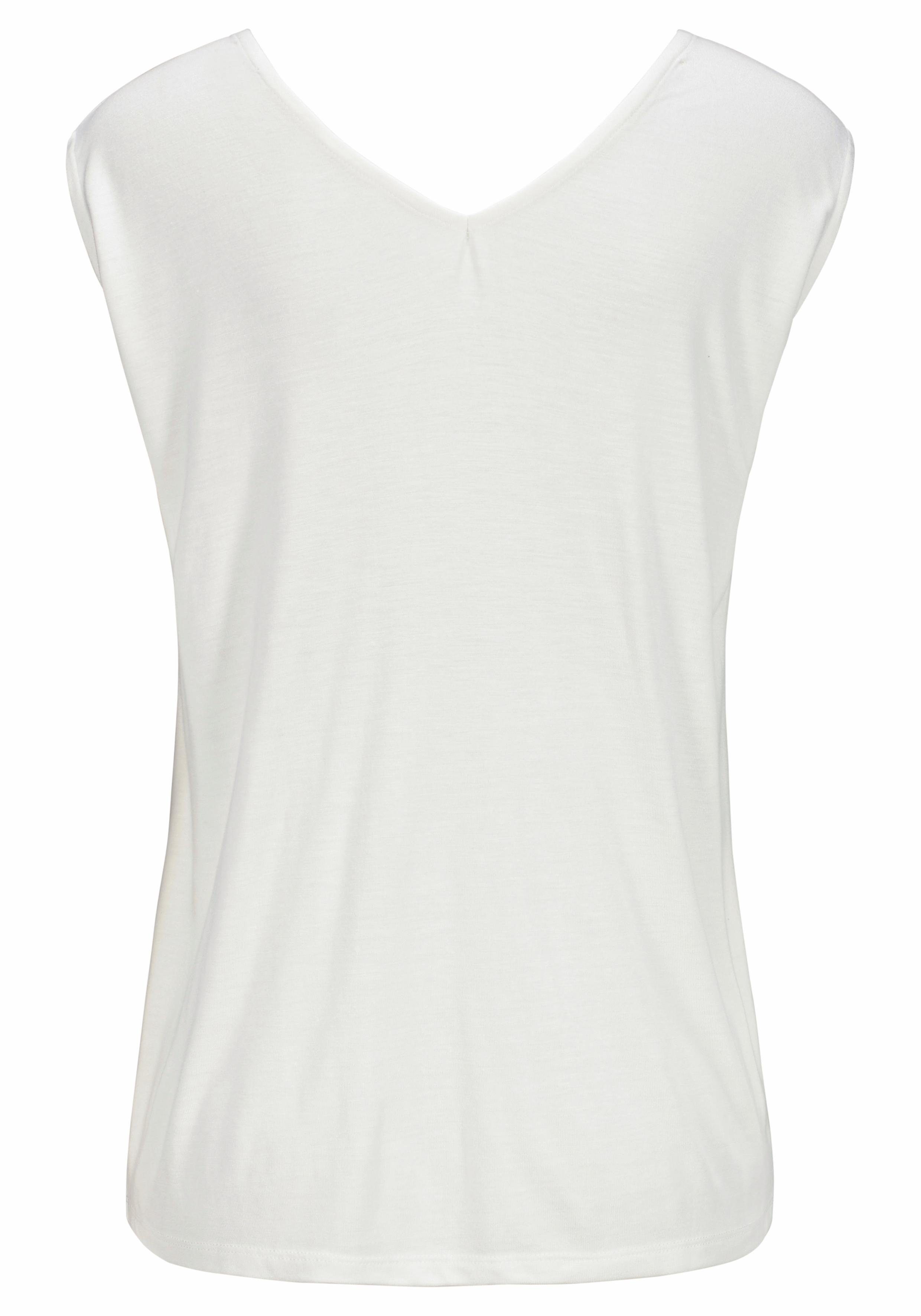 s.Oliver RED LABEL Beachwear T-shirt met sierbandjes bij de hals, shirt met korte mouwen, zomers