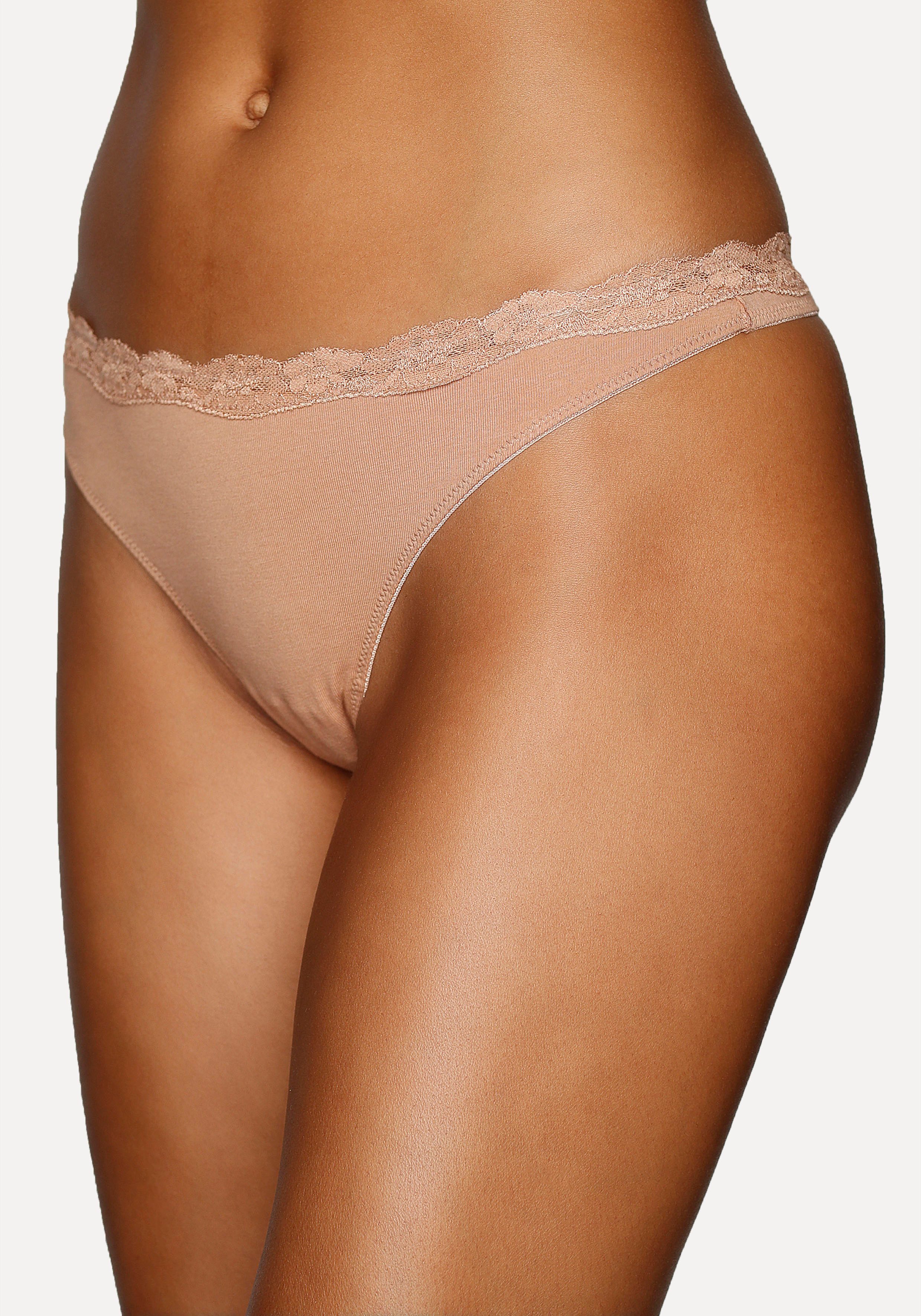 Lascana String van elastische katoen met delicate kant (3 stuks)