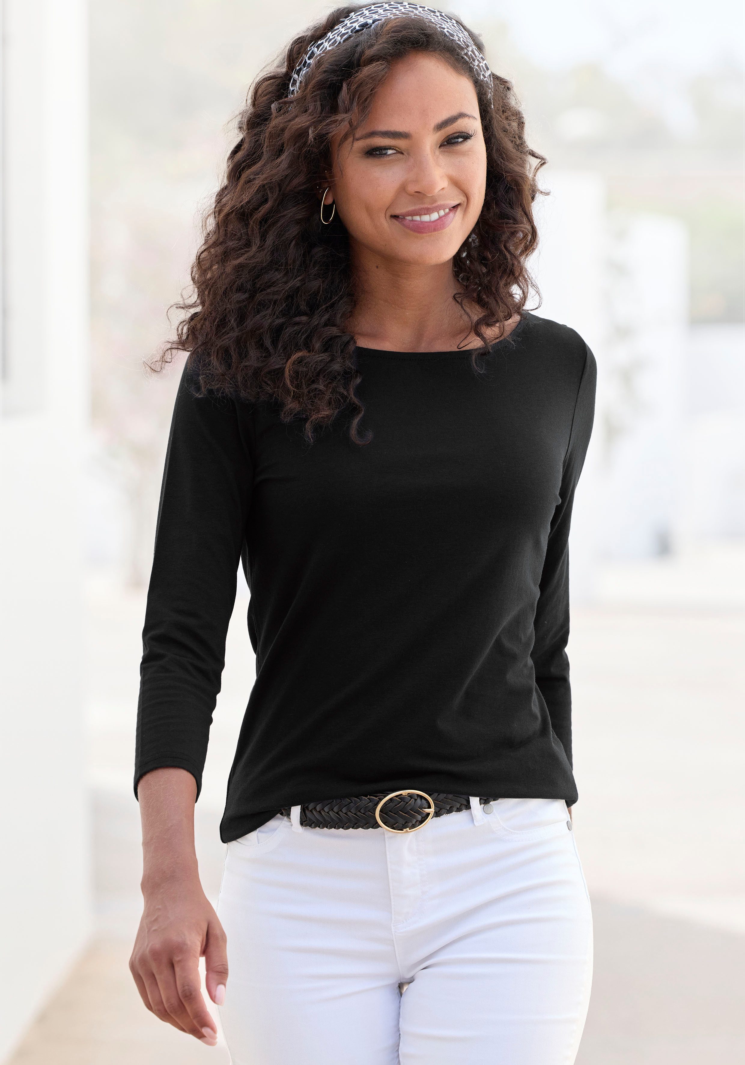 Lascana Shirt met 3/4 mouwen van elastische katoen-modal kwaliteit (Set van 2)