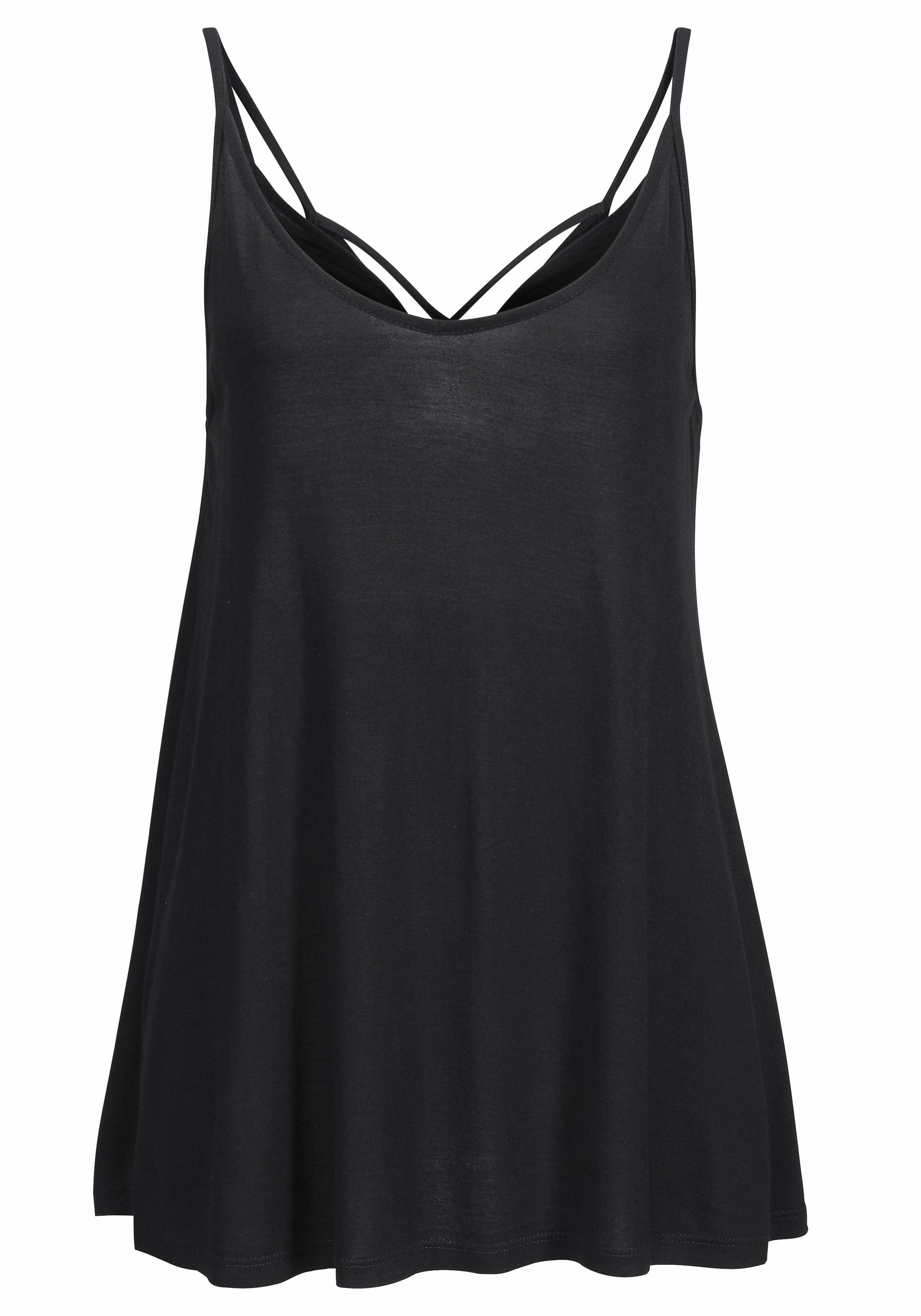 Lascana Strandtop met gekruiste bandjes op de rug, losse spaghettitop strandtops maat 32/34 zwart