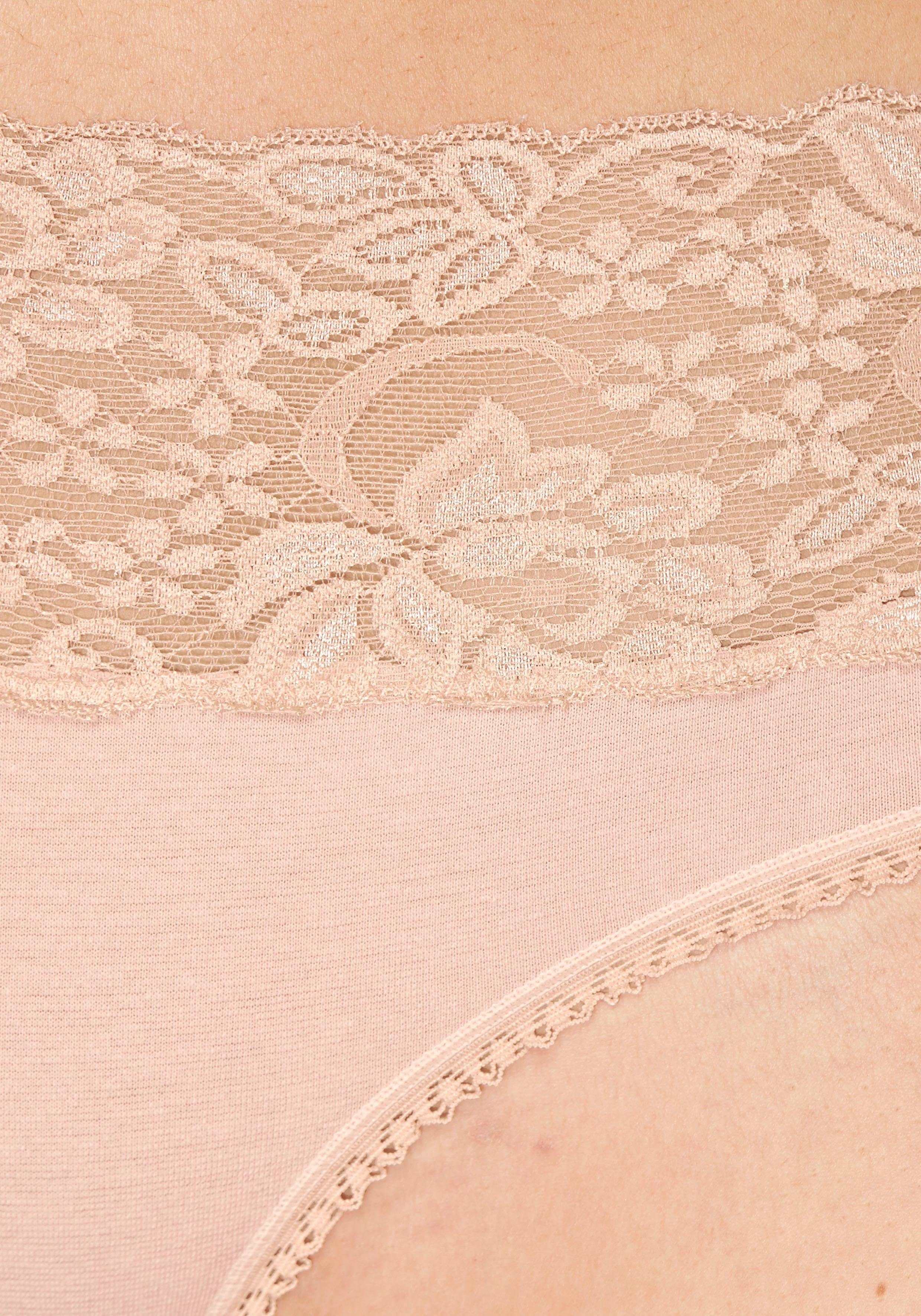 Vivance Slip van elastische katoen met florale kant (3 stuks)