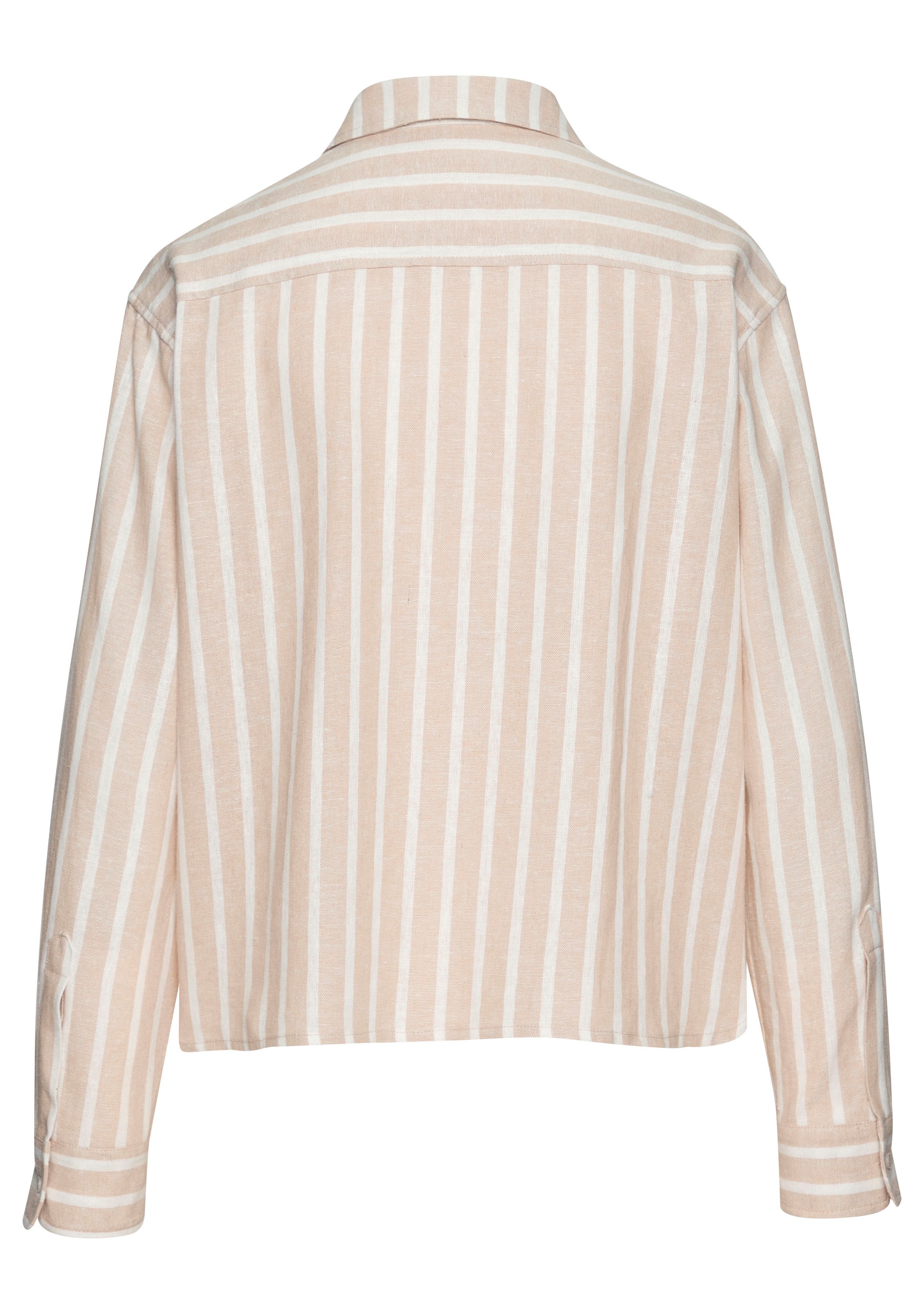 Buffalo Overhemdblouse met linnenpercentage, luchtige lange blouse met overhemdkraag