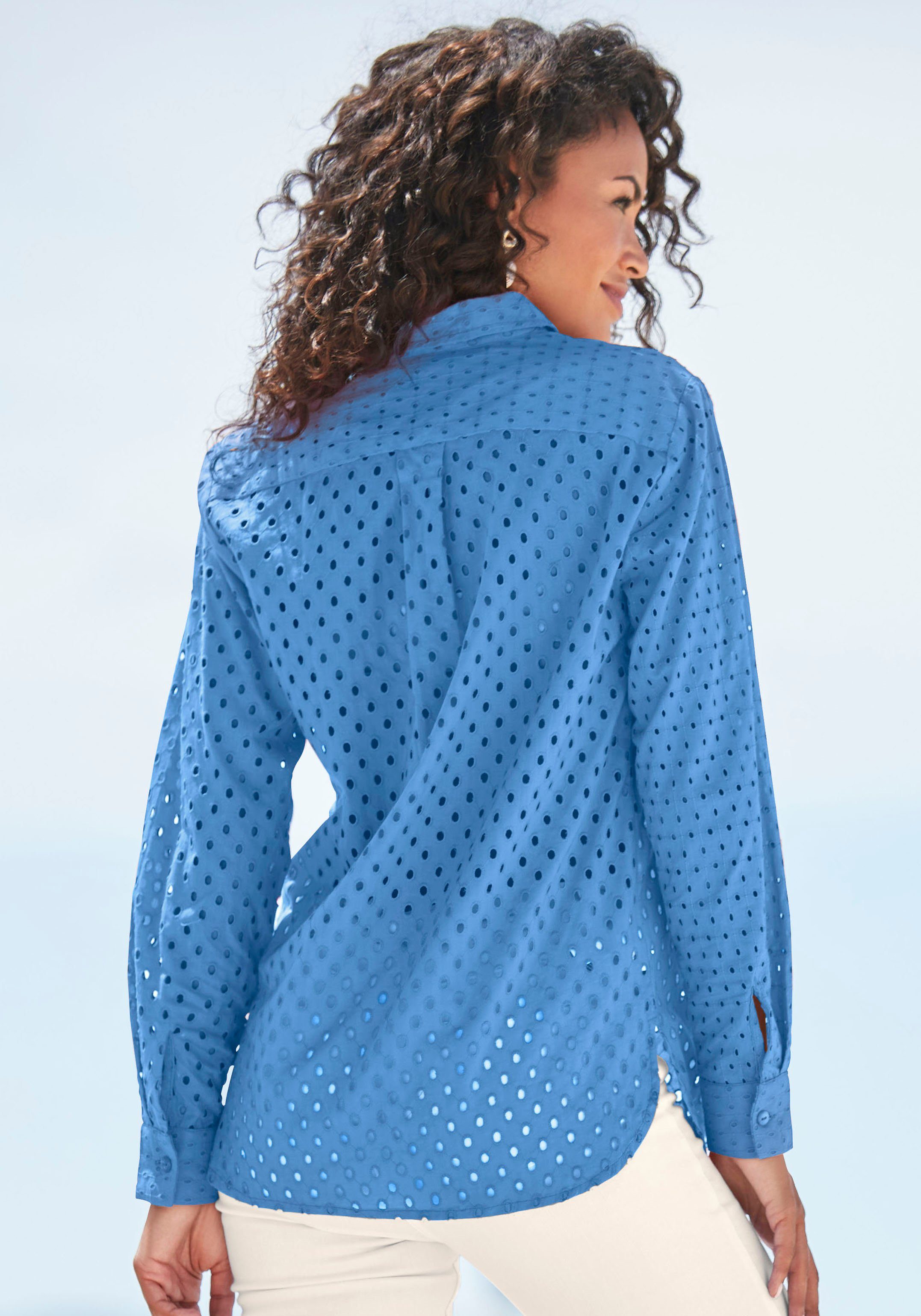Lascana Blouse met lange mouwen met gaatjespatroon en blazerkraag, damesblouse, casual-elegant