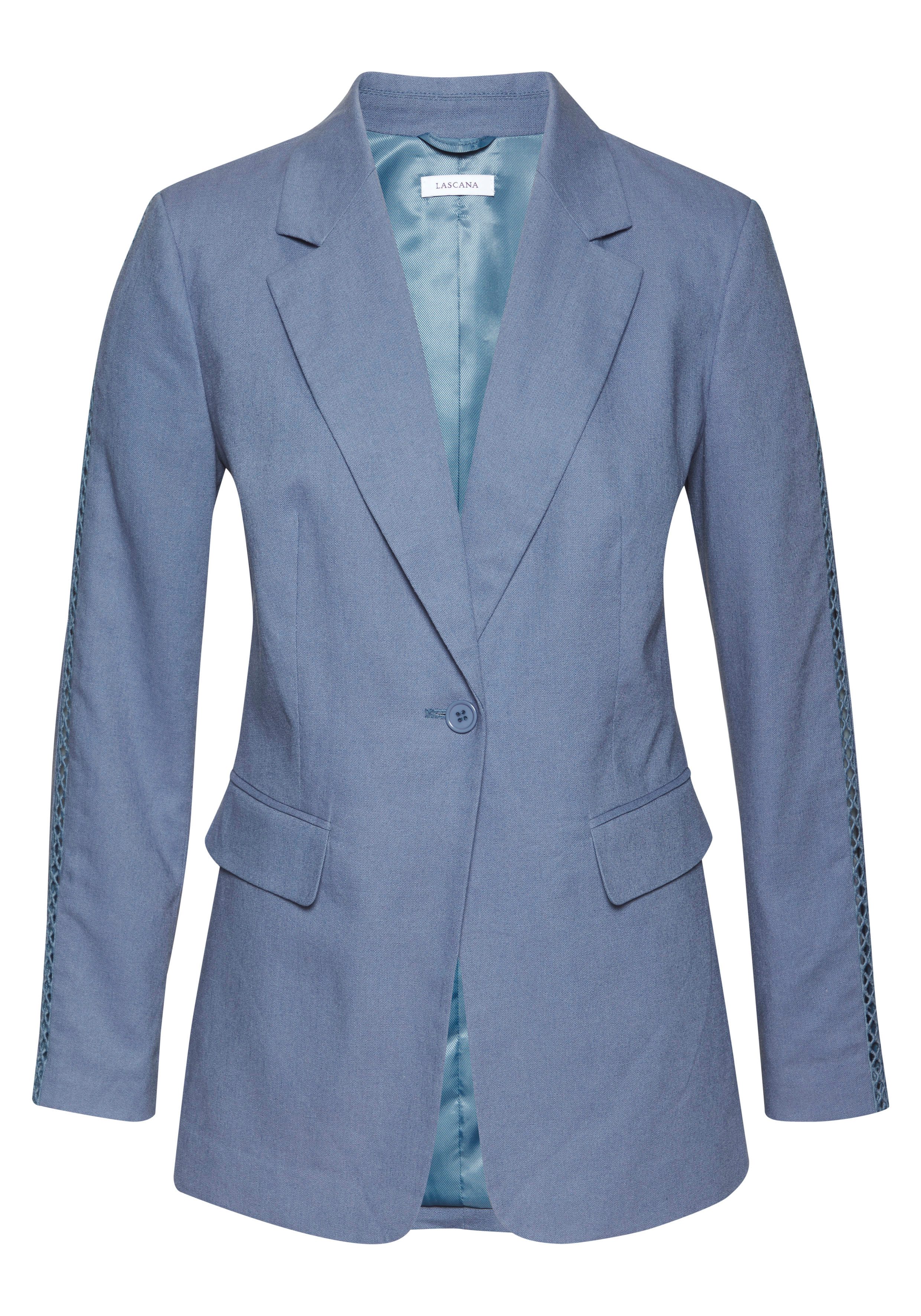 Lascana Lange blazer met haakwerk inzet op de mouwen, van linnenmix