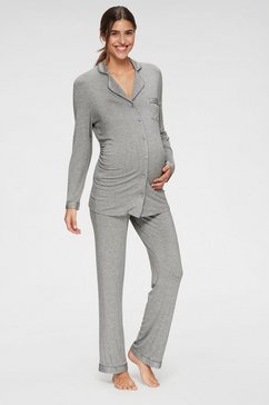 lascana zwangerschapspyjama met knoopsluiting en plooi grijs