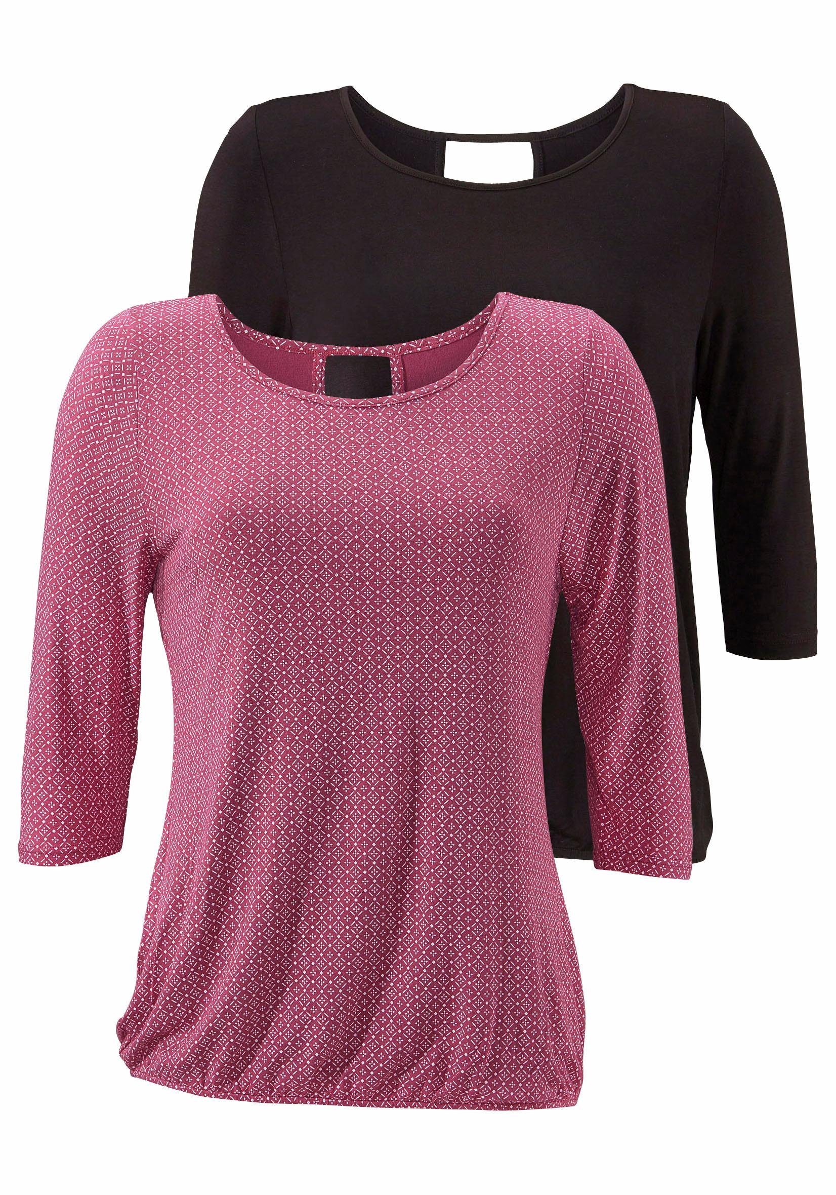 Lascana Shirt met 3/4-mouwen Met modieuze cut out van zachte viscose-stretch (Set van 2)