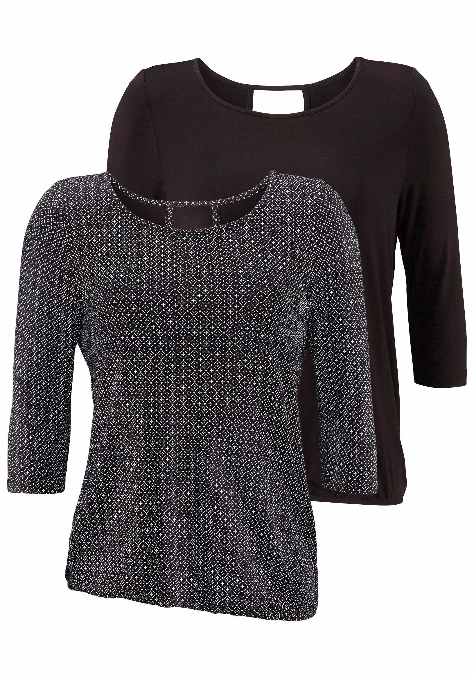 Lascana Shirt met 3/4-mouwen Met modieuze cut out van zachte viscose-stretch (Set van 2)
