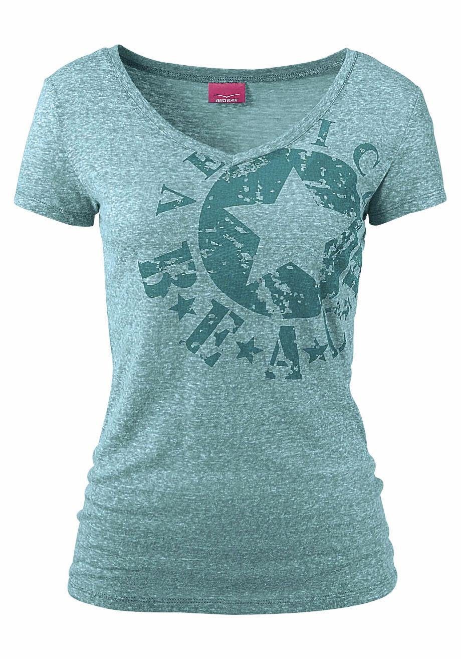 Venice Beach Strandshirt met logoprint van gemêleerde stof, vintage look, sportief-casual