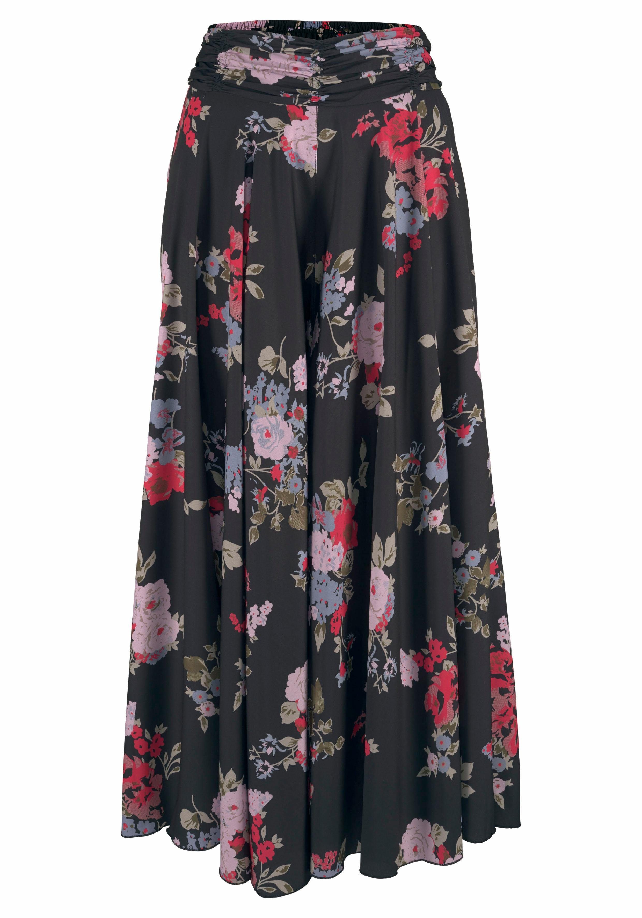 Lascana Broekrok met bloemenprint, culotte stijl, extra wijde pijpen strandrokken maat 42 zwart