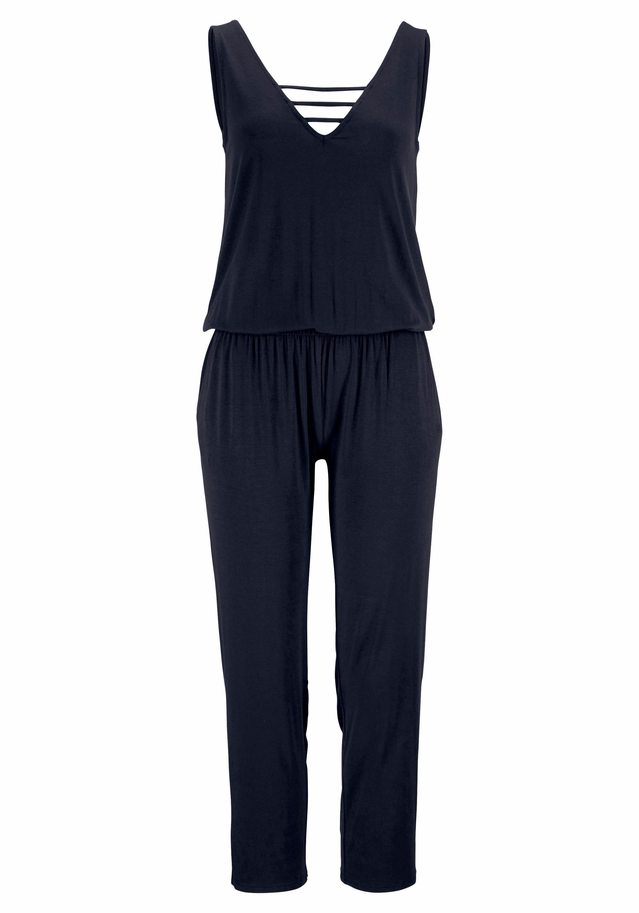 s.Oliver RED LABEL Beachwear Jumpsuit met versierde halslijn, elastische jumpsuit met zakken