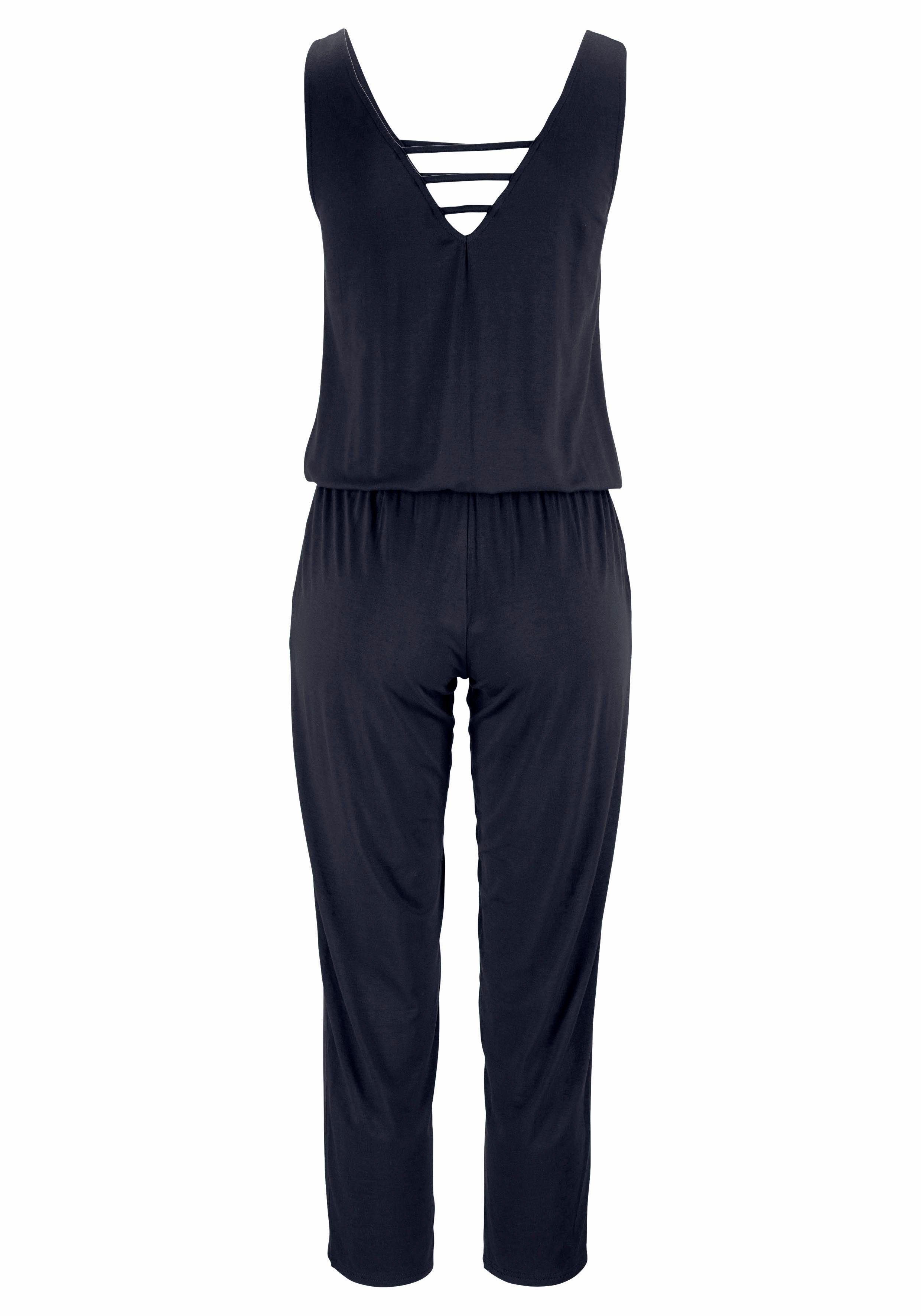 s.Oliver RED LABEL Beachwear Jumpsuit met versierde halslijn, elastische jumpsuit met zakken