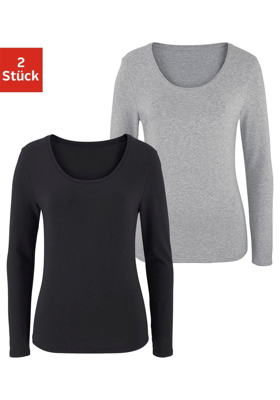 Vivance Shirt met lange mouwen Elastische katoenkwaliteit (Set van 2)