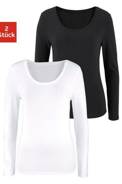 vivance shirt met lange mouwen elastische katoenkwaliteit (set van 2) wit