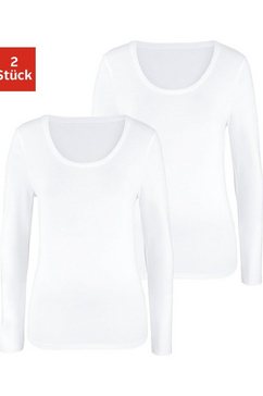 vivance shirt met lange mouwen elastische katoenkwaliteit (set van 2) wit