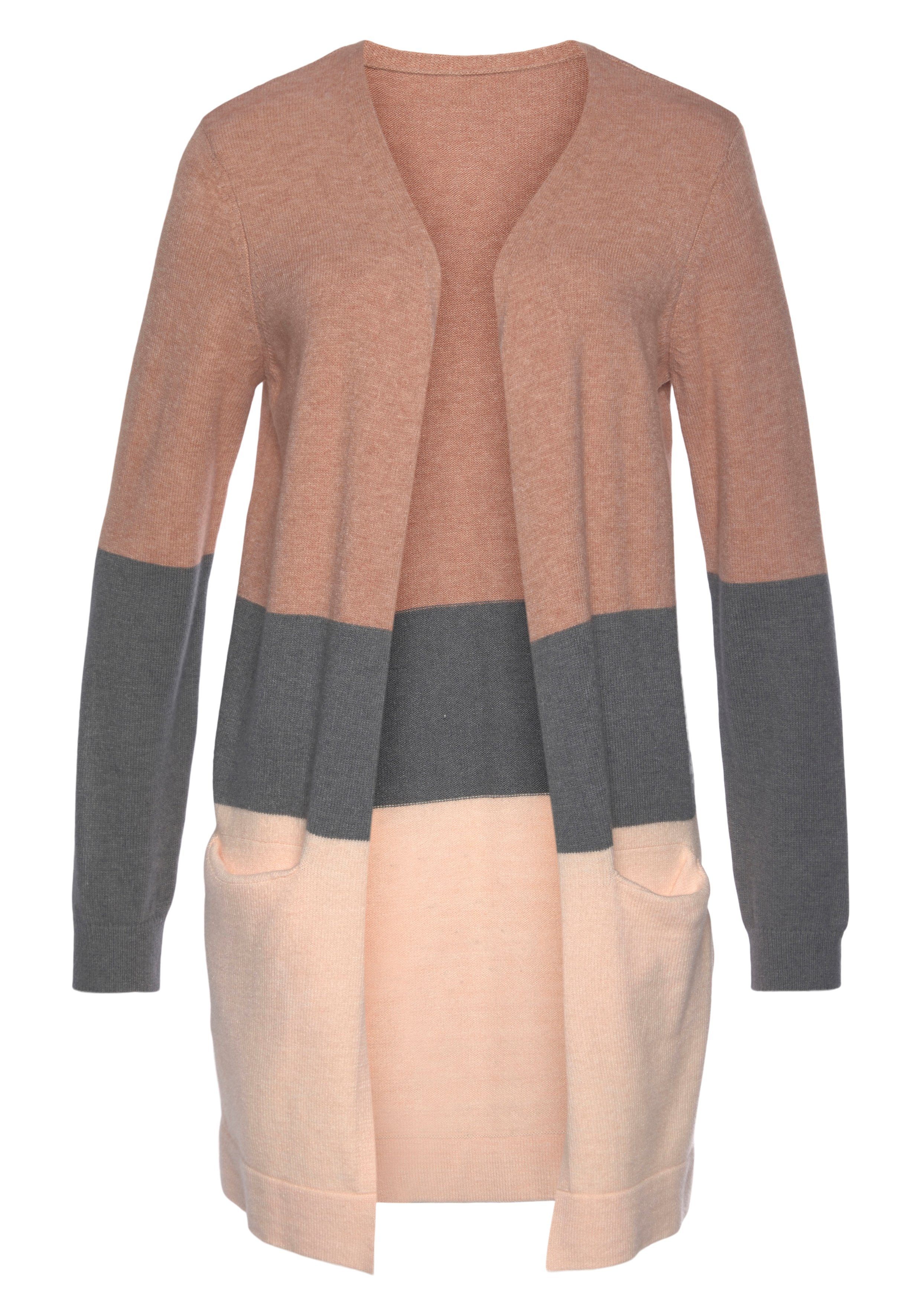 Vivance Cardigan met colorblock-look en zakken, lange cardigan