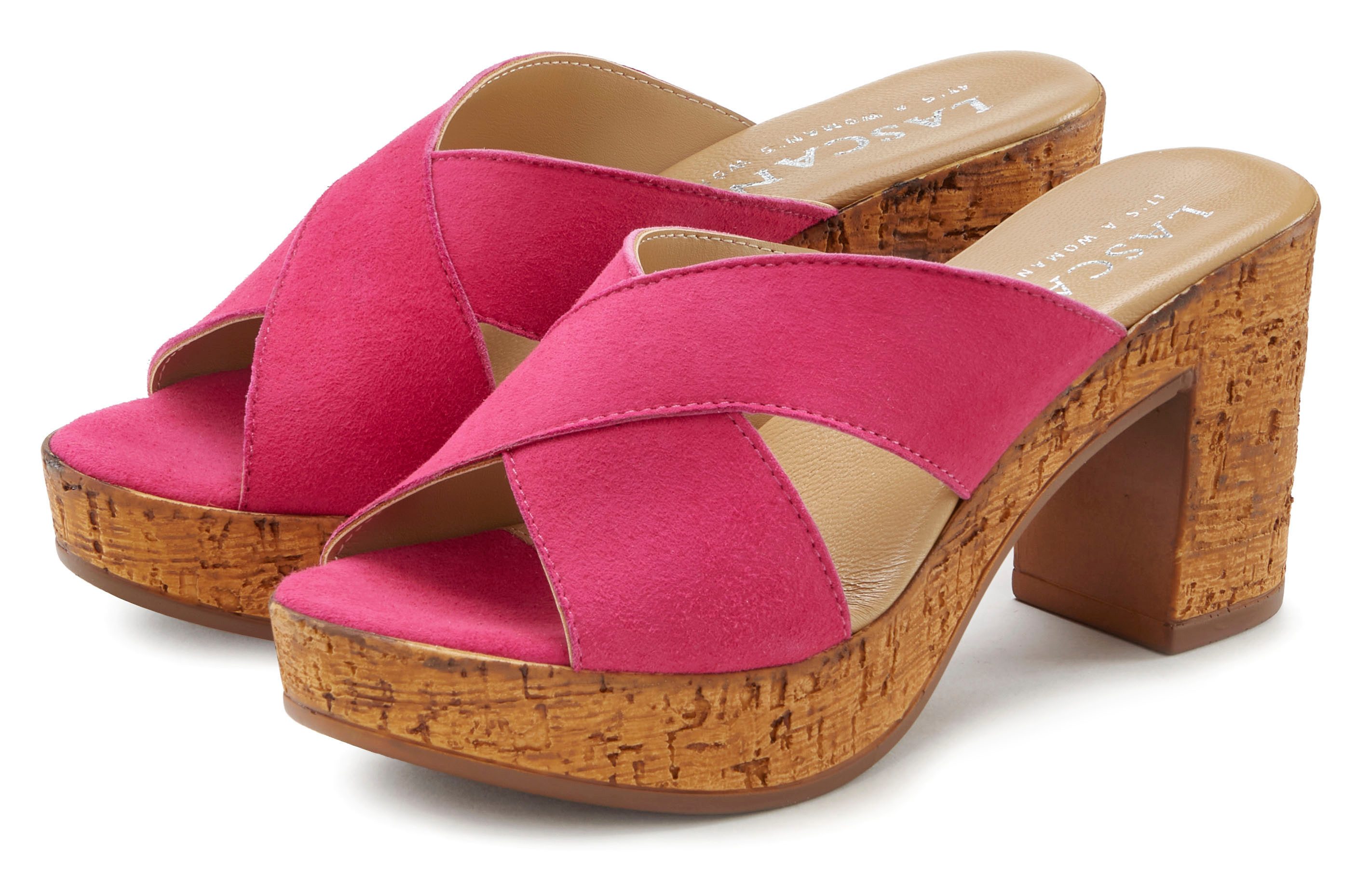 Lascana Slippers Mule, sandaal, open schoen van leer met blokhak
