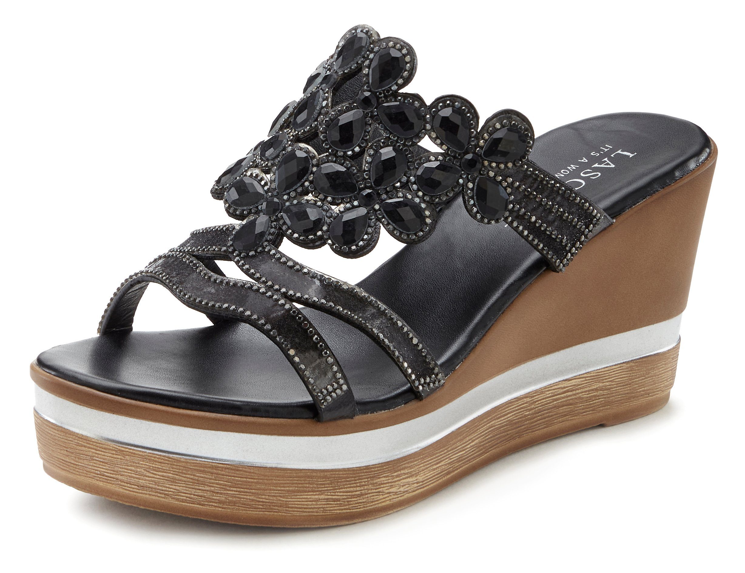 Lascana Slippers Mule, sandaal, open schoen met sleehak en uitgebreide versiering