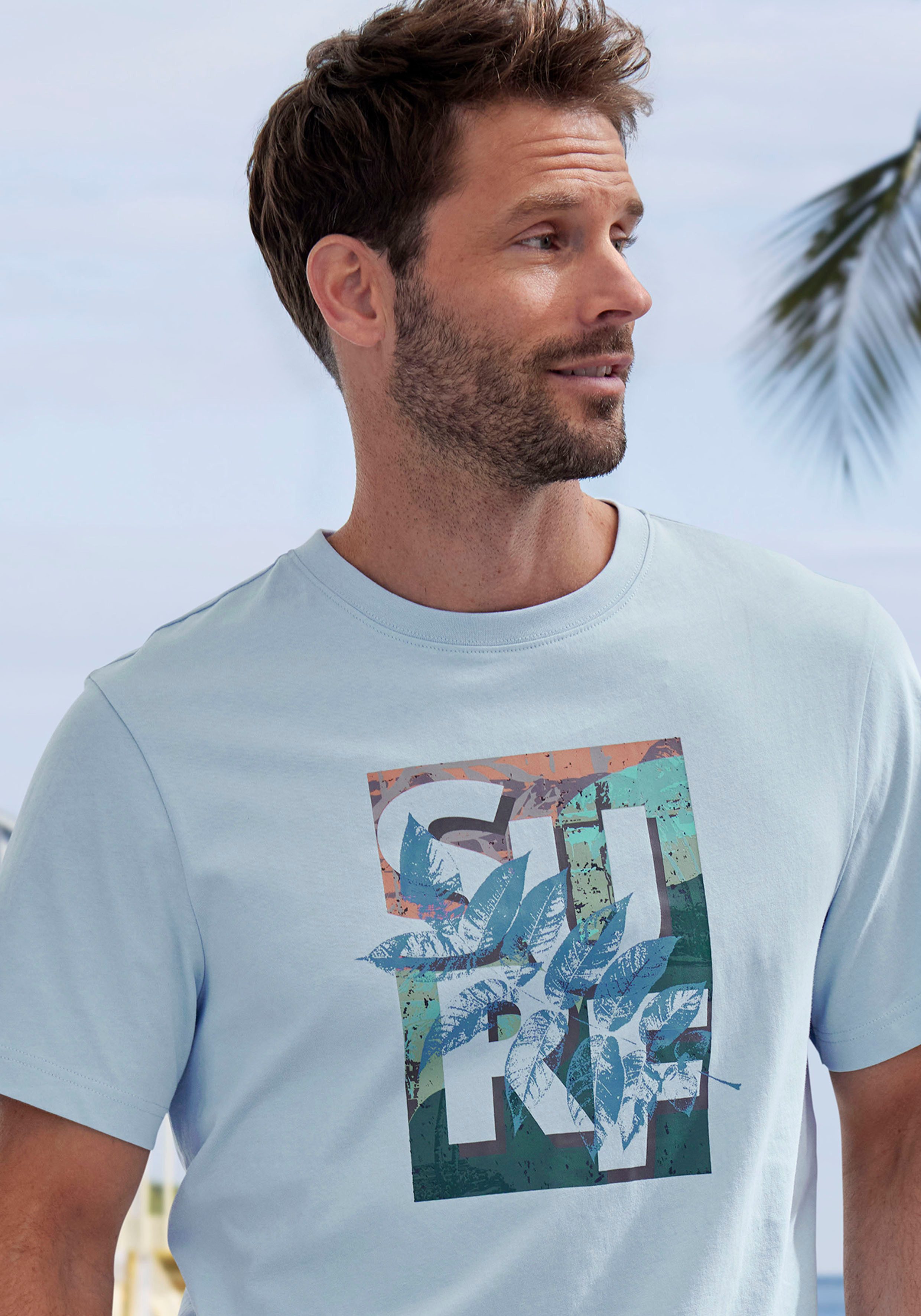 John Devin T-shirt Ronde hals shirt met surf-print van 100% katoen