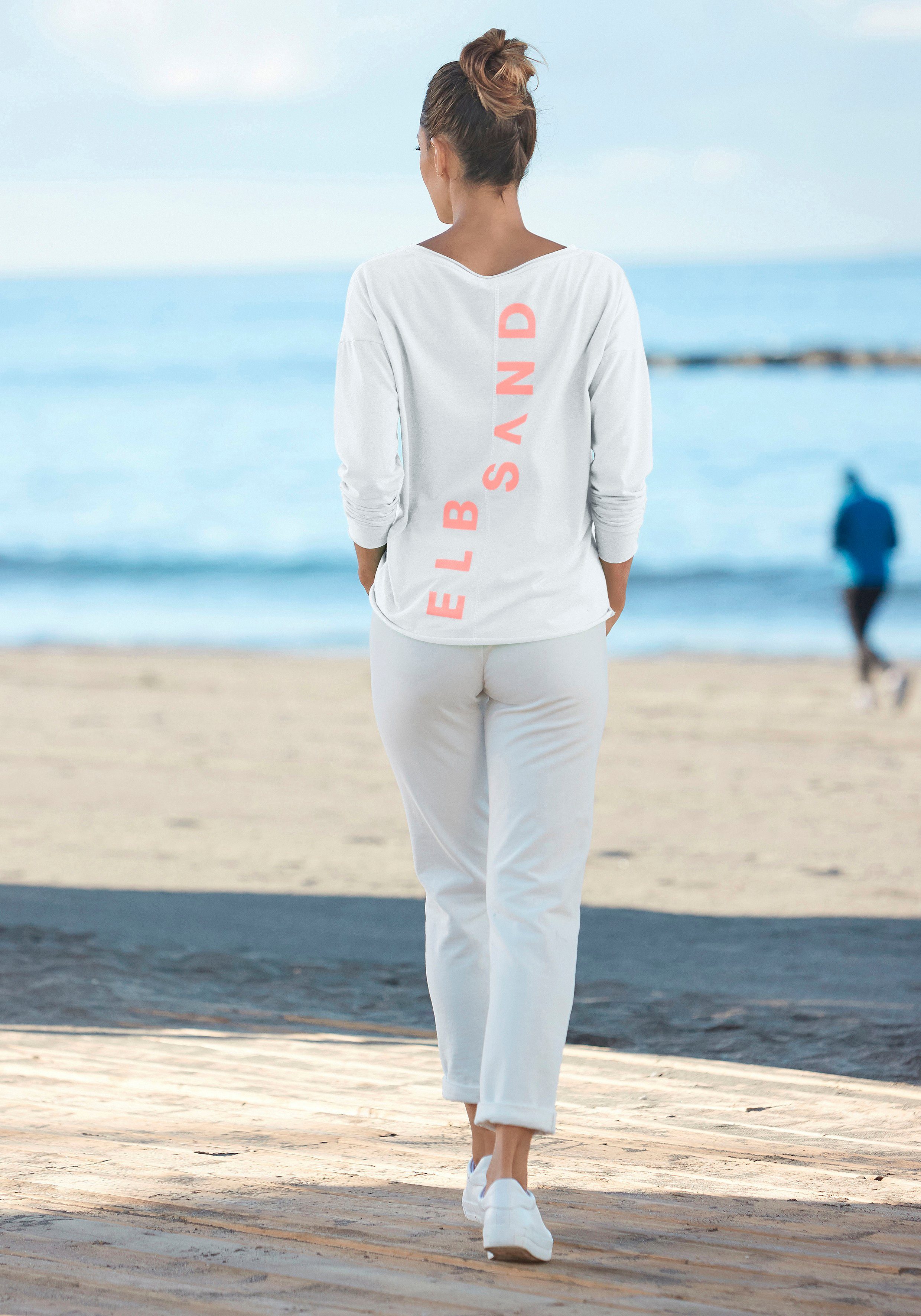 Elbsand Shirt met lange mouwen Raina met logoprint op de rug, longsleeve van katoenmix